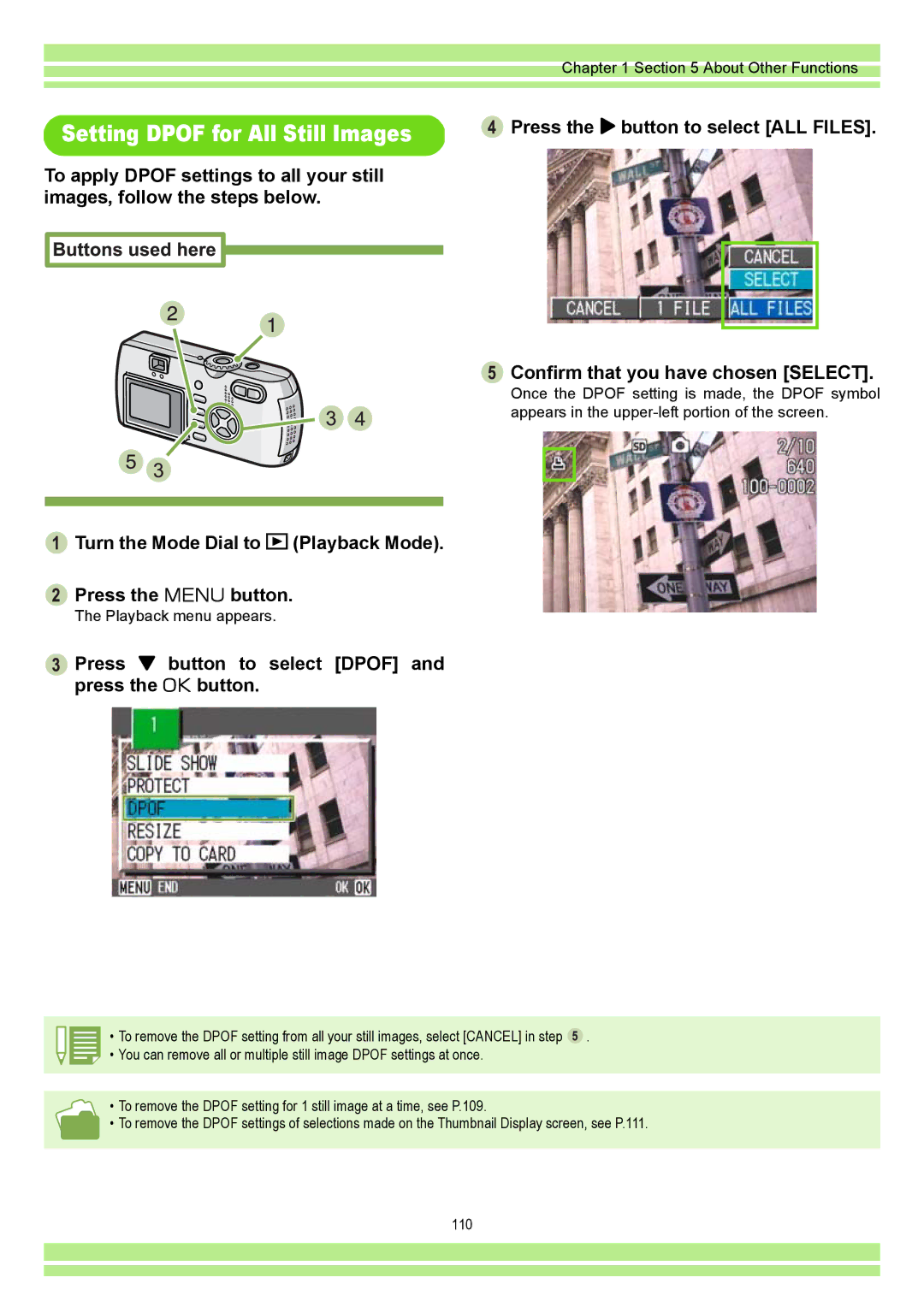 Ricoh CAPLIO G4 WIDE, CAPLIOG4 operation manual Setting Dpof for All Still Images 