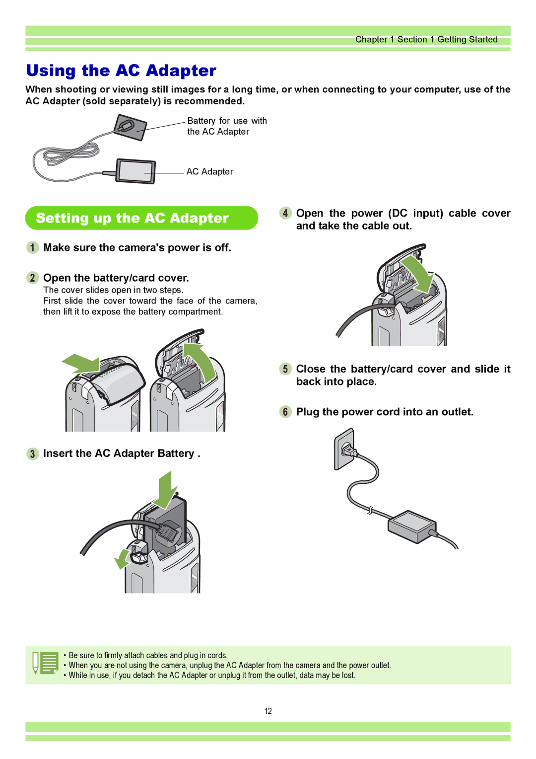 Ricoh CAPLIO G4 WIDE, CAPLIOG4 operation manual Using the AC Adapter, Setting up the AC Adapter 