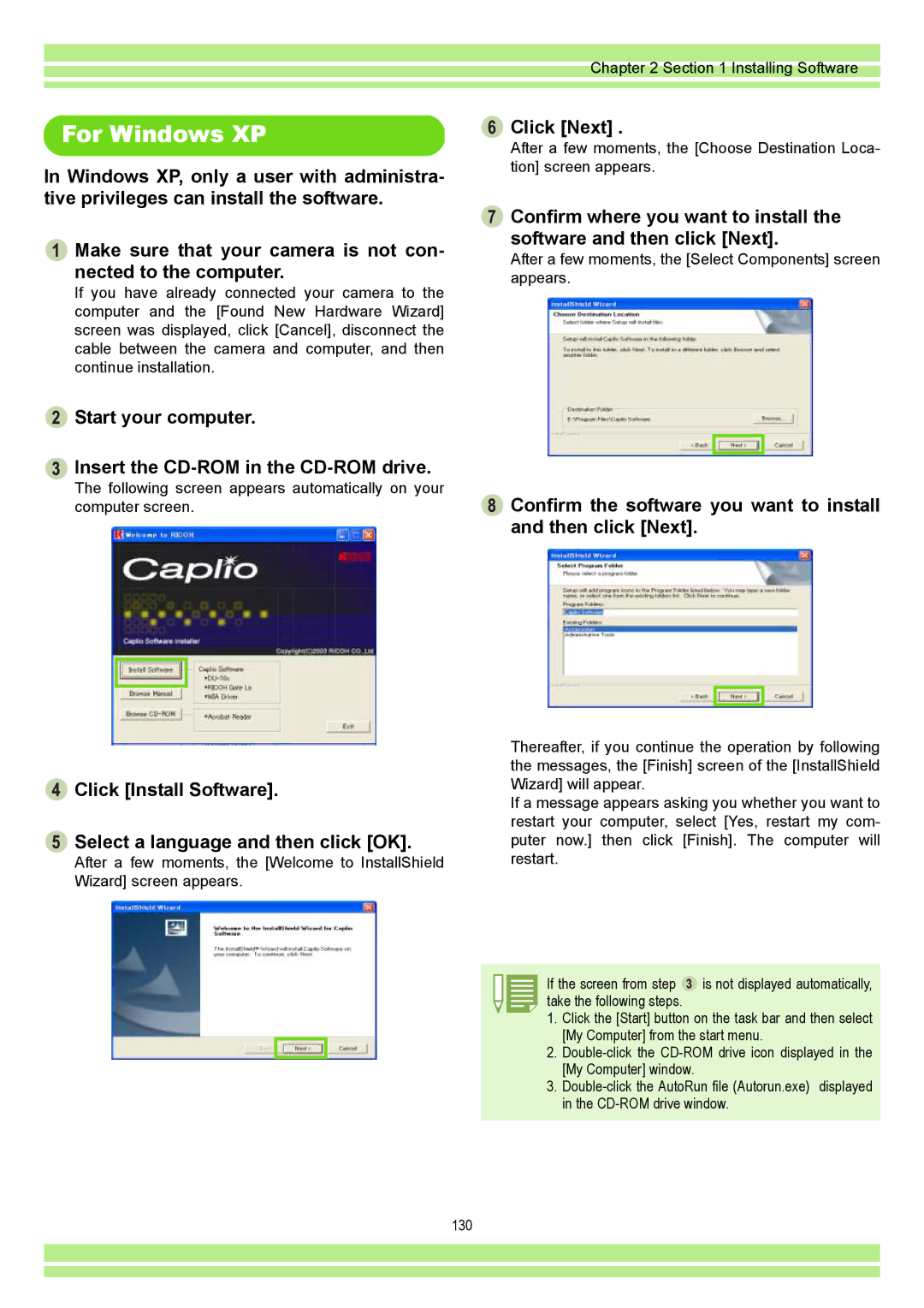 Ricoh CAPLIO G4 WIDE, CAPLIOG4 operation manual For Windows XP, Click Install Software Select a language and then click OK 