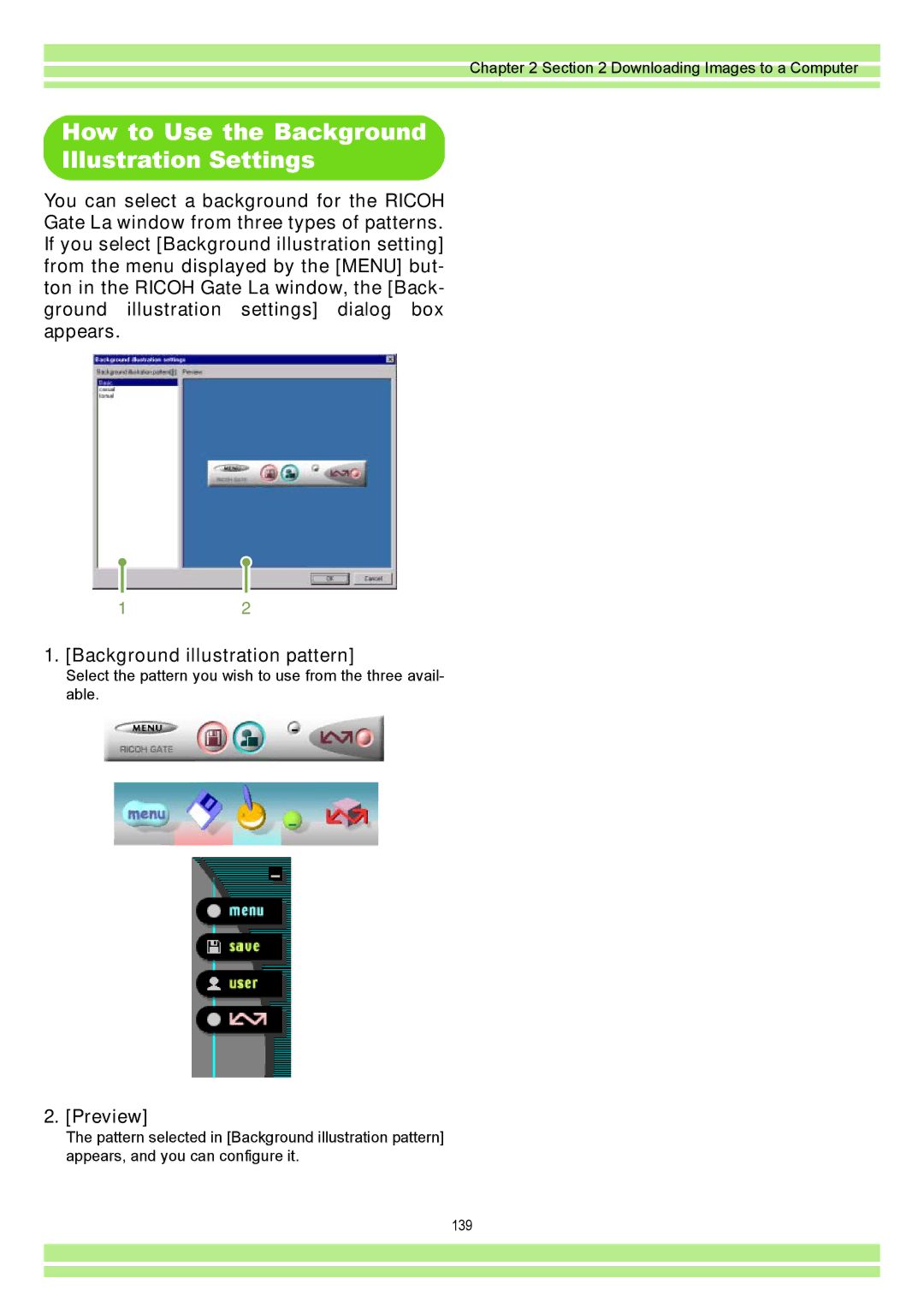 Ricoh CAPLIOG4, CAPLIO G4 WIDE operation manual How to Use the Background Illustration Settings, Preview 