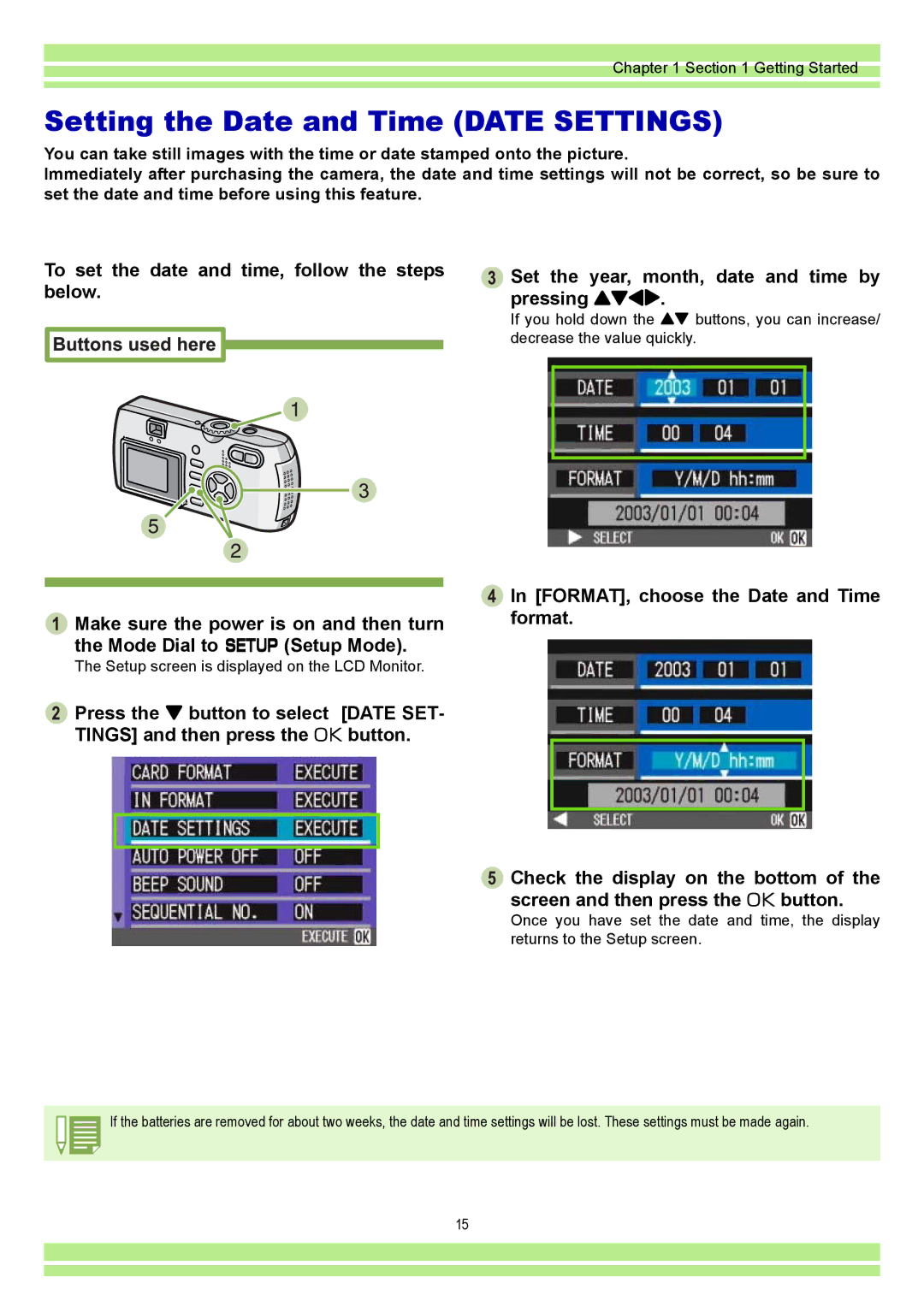 Ricoh CAPLIOG4, CAPLIO G4 WIDE operation manual Setting the Date and Time Date Settings 