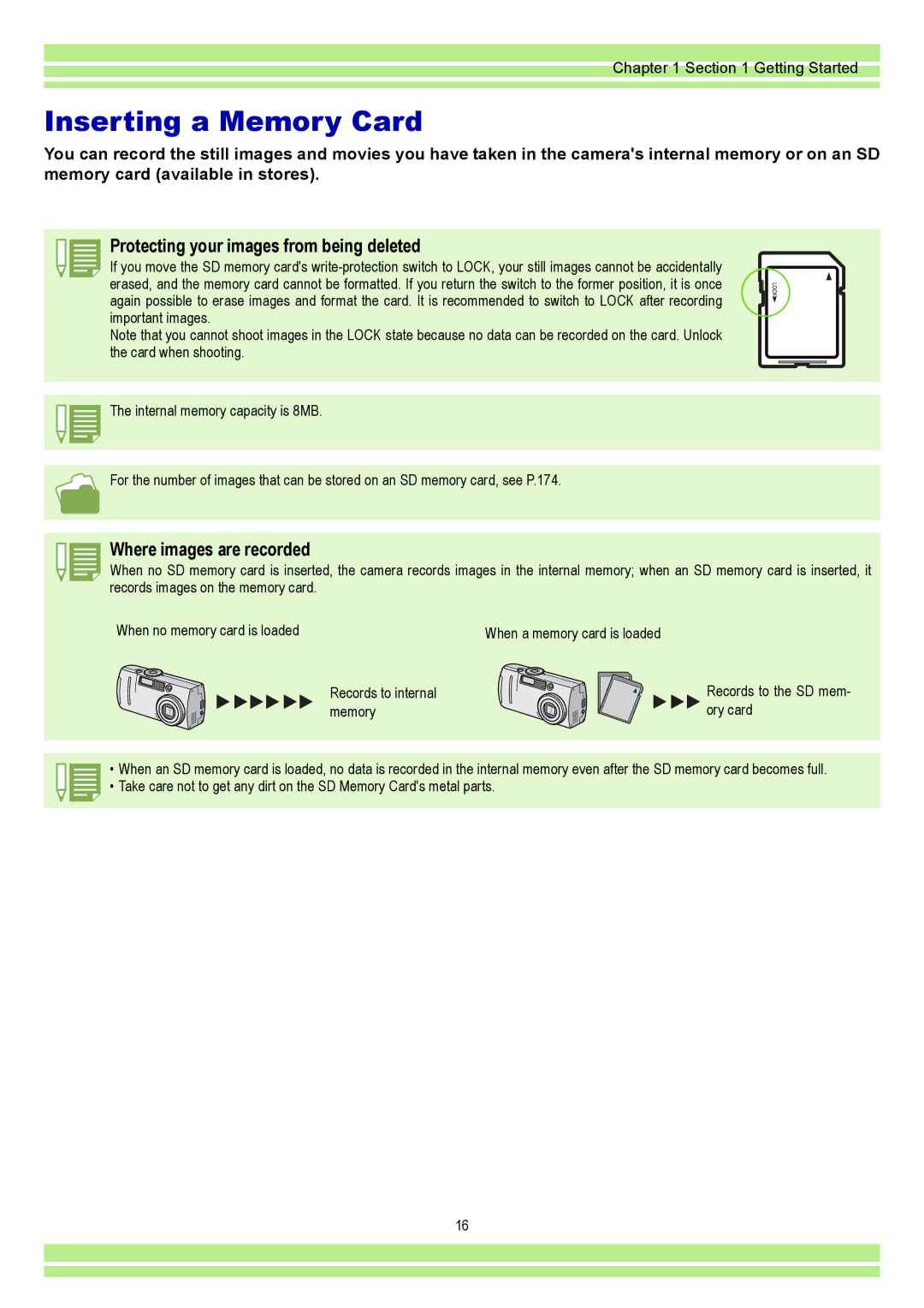 Ricoh CAPLIO G4 WIDE Inserting a Memory Card, Protecting your images from being deleted, Where images are recorded 