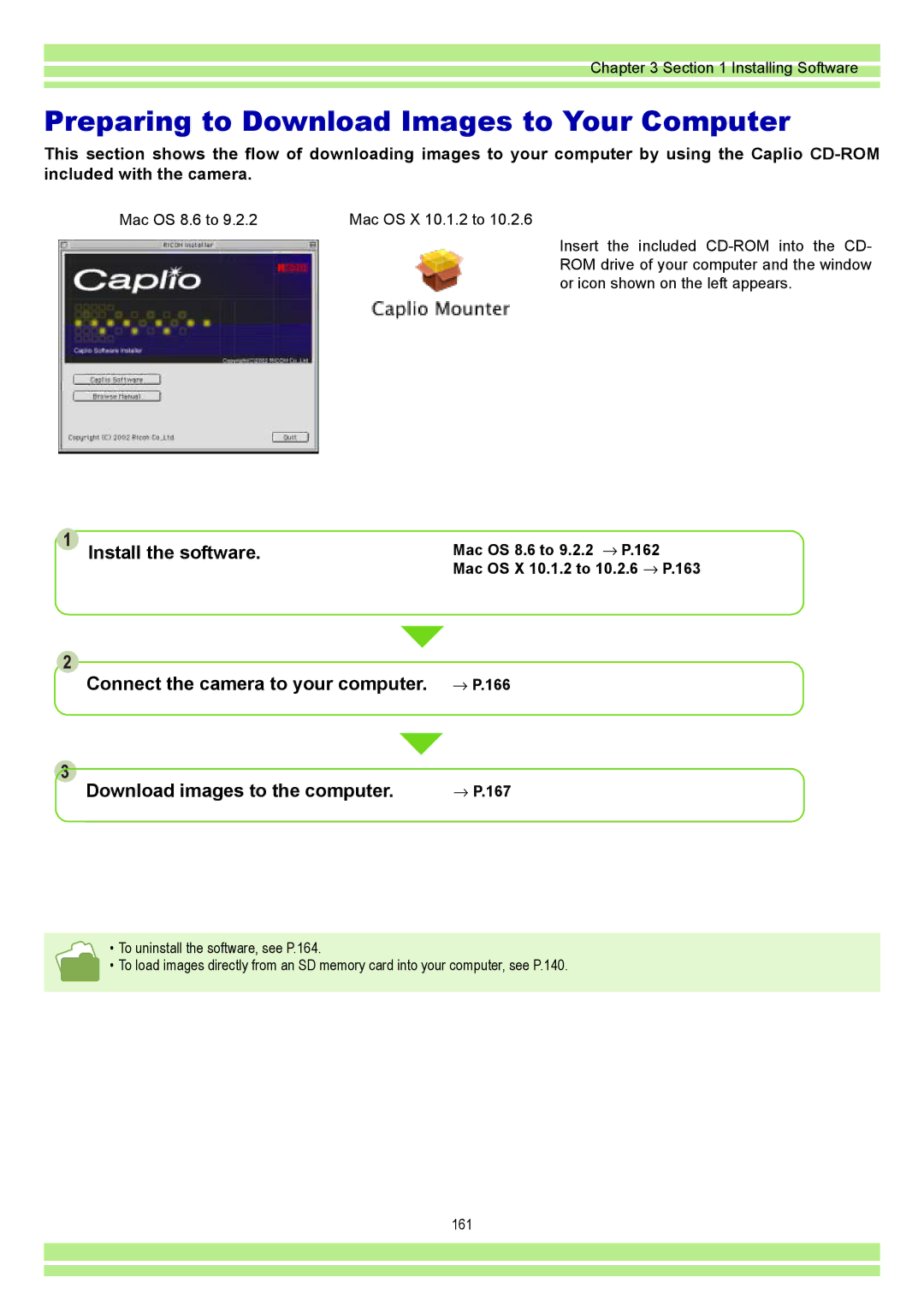 Ricoh CAPLIOG4, CAPLIO G4 WIDE operation manual Preparing to Download Images to Your Computer, 166 