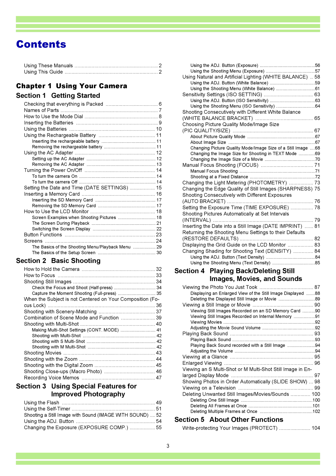 Ricoh CAPLIOG4, CAPLIO G4 WIDE operation manual Contents 