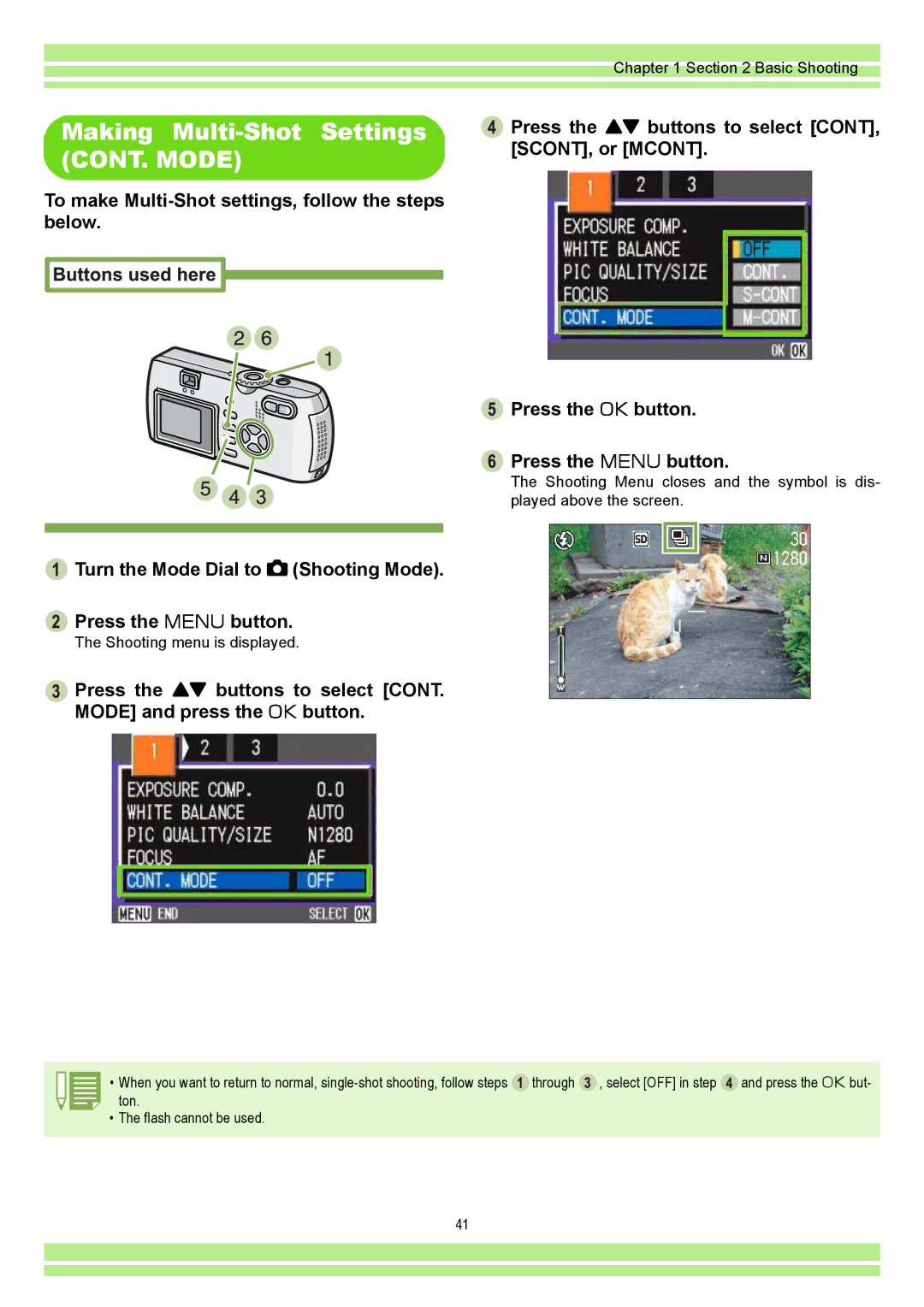 Ricoh CAPLIOG4, CAPLIO G4 WIDE operation manual Making Multi-Shot Settings CONT. Mode 