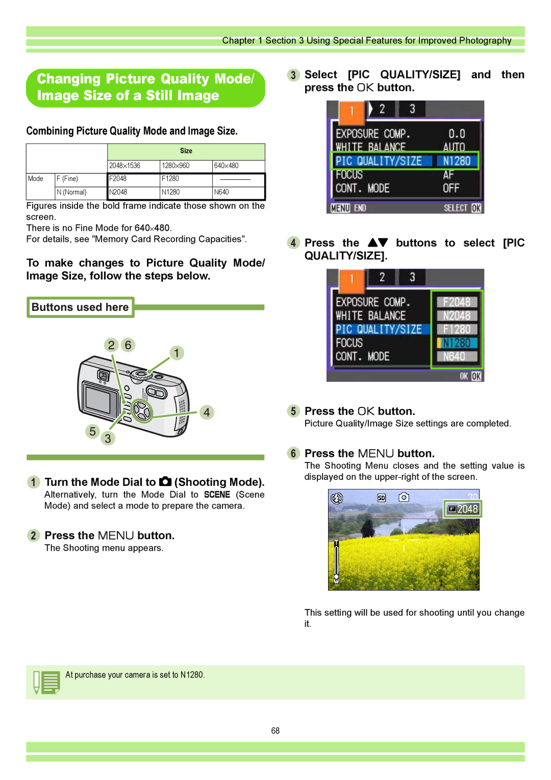 Ricoh CAPLIO G4 WIDE, CAPLIOG4 operation manual Changing Picture Quality Mode/ Image Size of a Still Image 