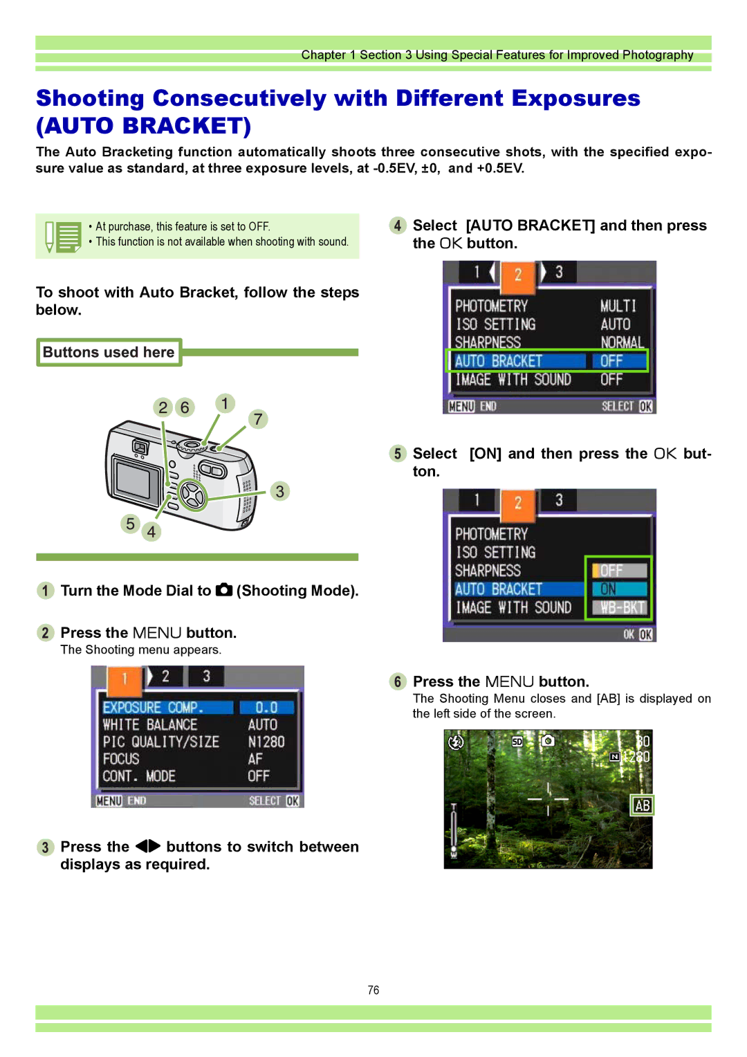 Ricoh CAPLIO G4 WIDE, CAPLIOG4 operation manual Shooting Consecutively with Different Exposures, Auto Bracket 