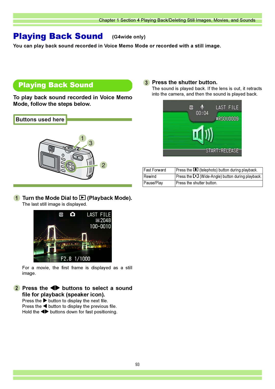 Ricoh CAPLIOG4, CAPLIO G4 WIDE operation manual Playing Back Sound G4wide only, Turn the Mode Dial to 6 Playback Mode 