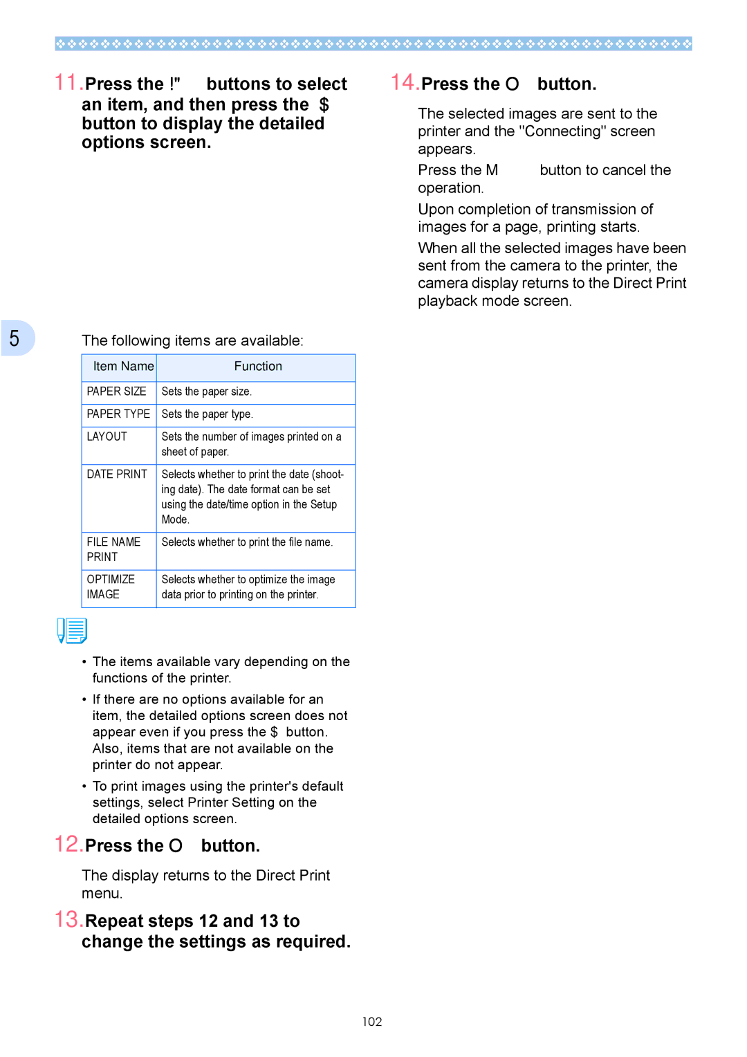 Ricoh Caplio GX operation manual Repeat steps 12 and 13 to change the settings as required 