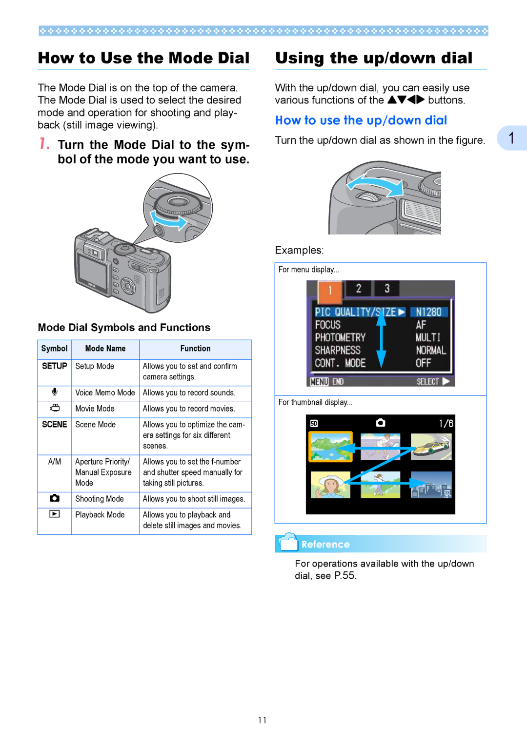 Ricoh Caplio GX operation manual How to Use the Mode Dial, Using the up/down dial, How to use the up/down dial 