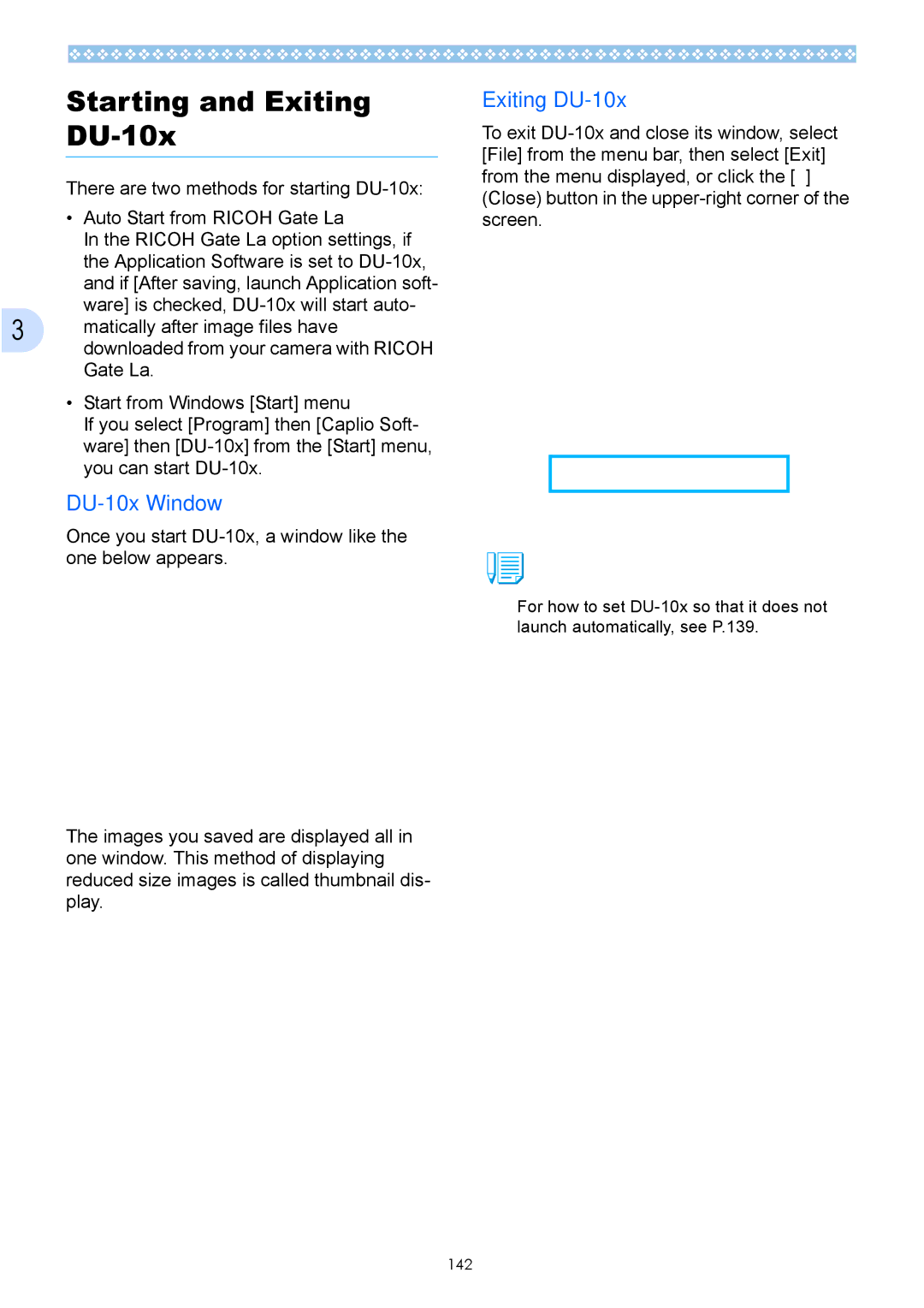 Ricoh Caplio GX operation manual Starting and Exiting DU-10x, DU-10x Window 