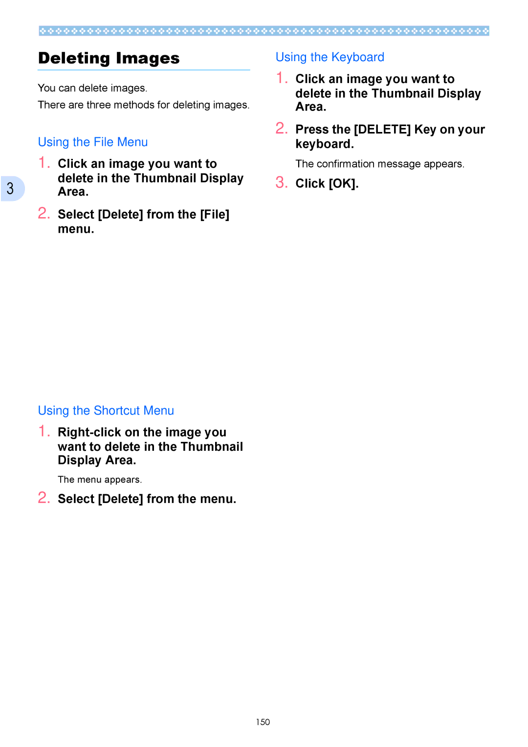 Ricoh Caplio GX operation manual Deleting Images, Using the File Menu, Using the Shortcut Menu, Using the Keyboard 