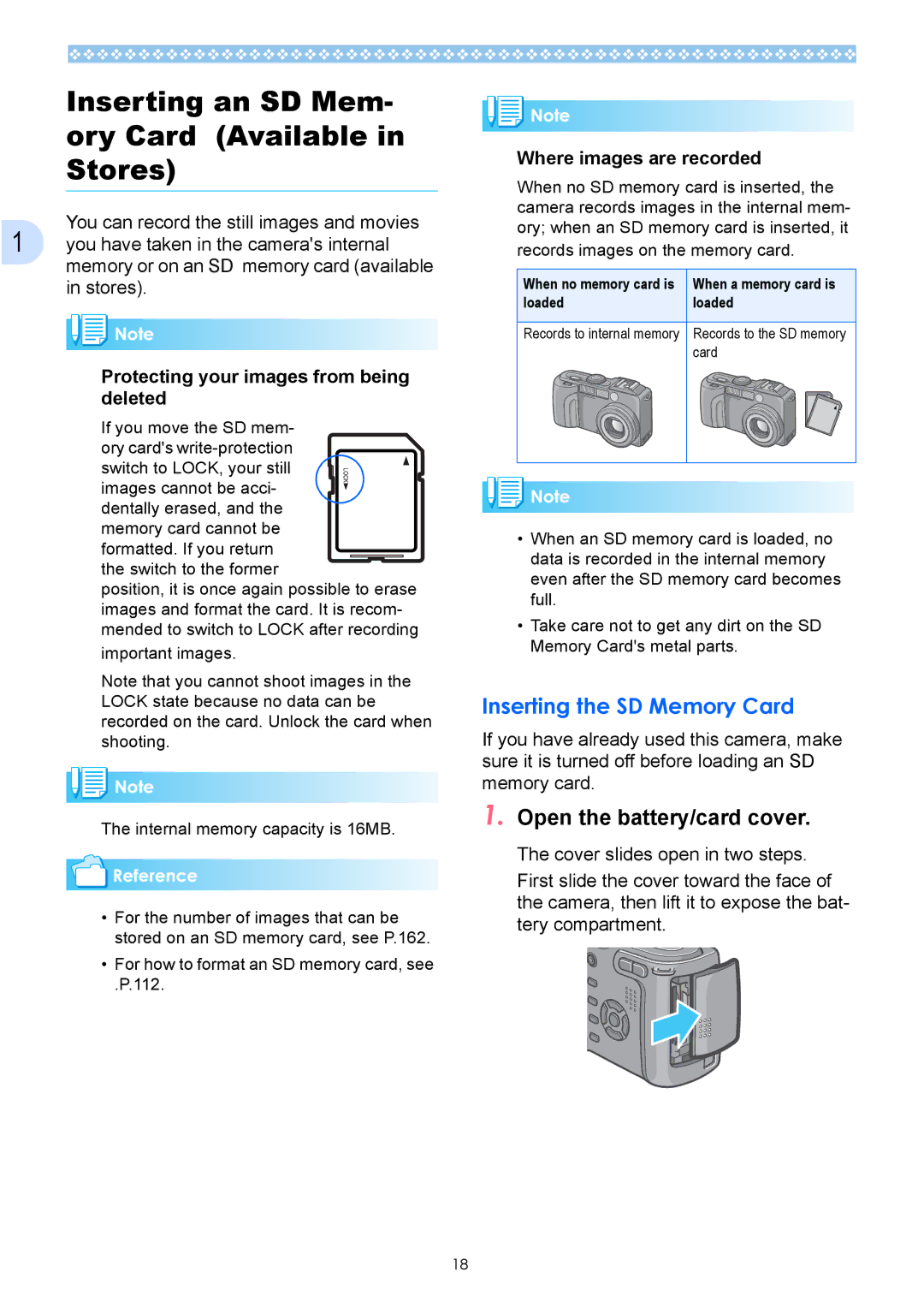 Ricoh Caplio GX Inserting an SD Mem- ory Card Available in Stores, Inserting the SD Memory Card, Where images are recorded 