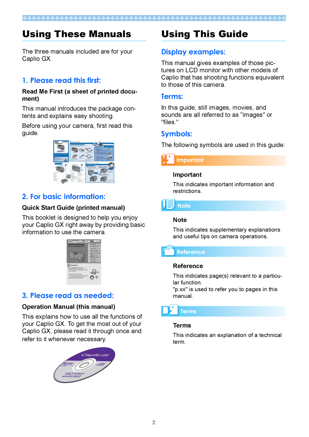 Ricoh Caplio GX operation manual Using These Manuals, Using This Guide 