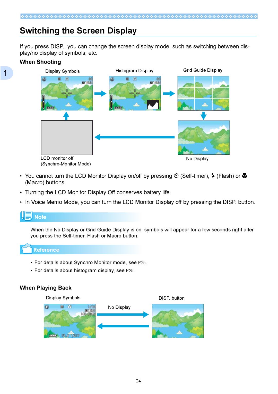 Ricoh Caplio GX operation manual Switching the Screen Display, When Shooting, When Playing Back 