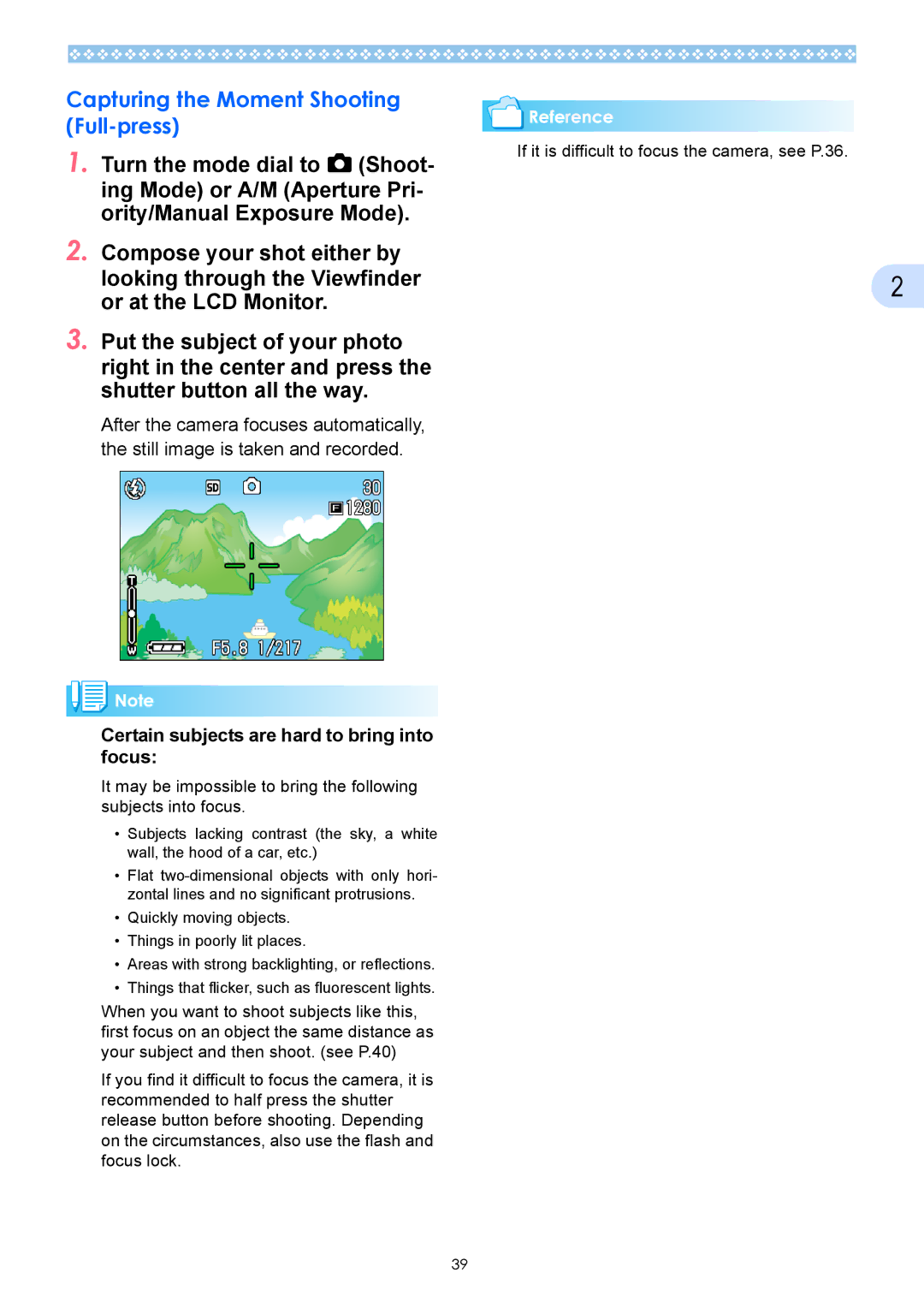 Ricoh Caplio GX operation manual Capturing the Moment Shooting Full-press, Put the subject of your photo 