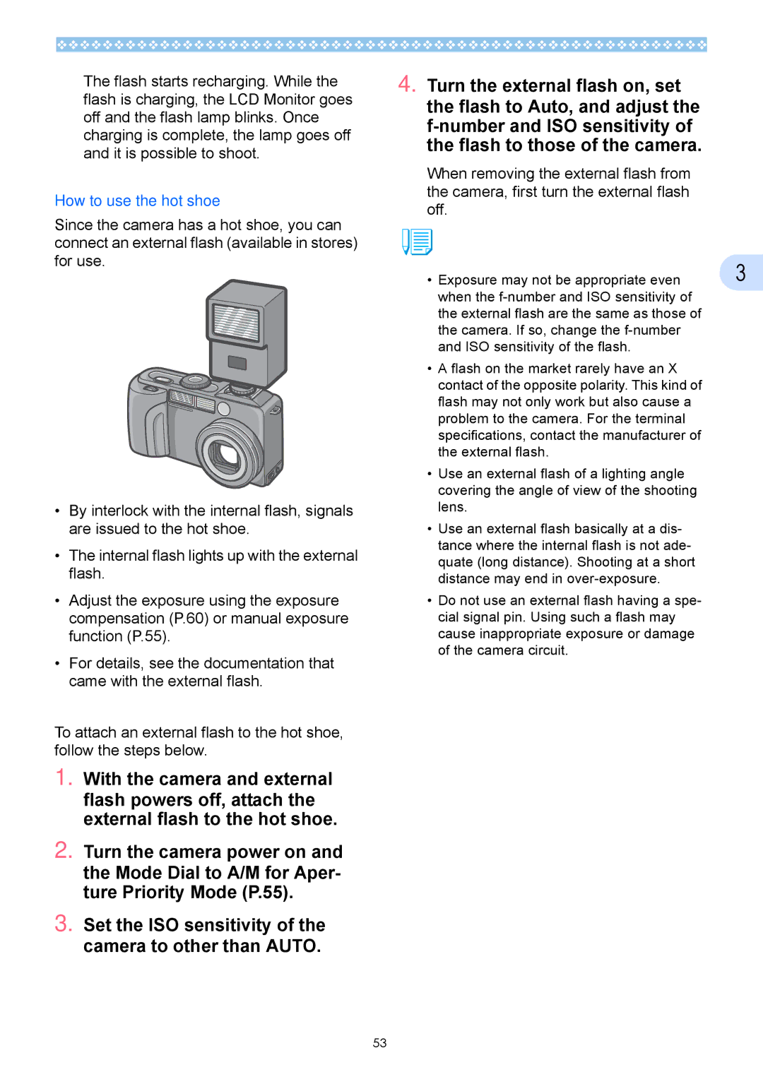 Ricoh Caplio GX operation manual Set the ISO sensitivity of the camera to other than Auto, How to use the hot shoe 