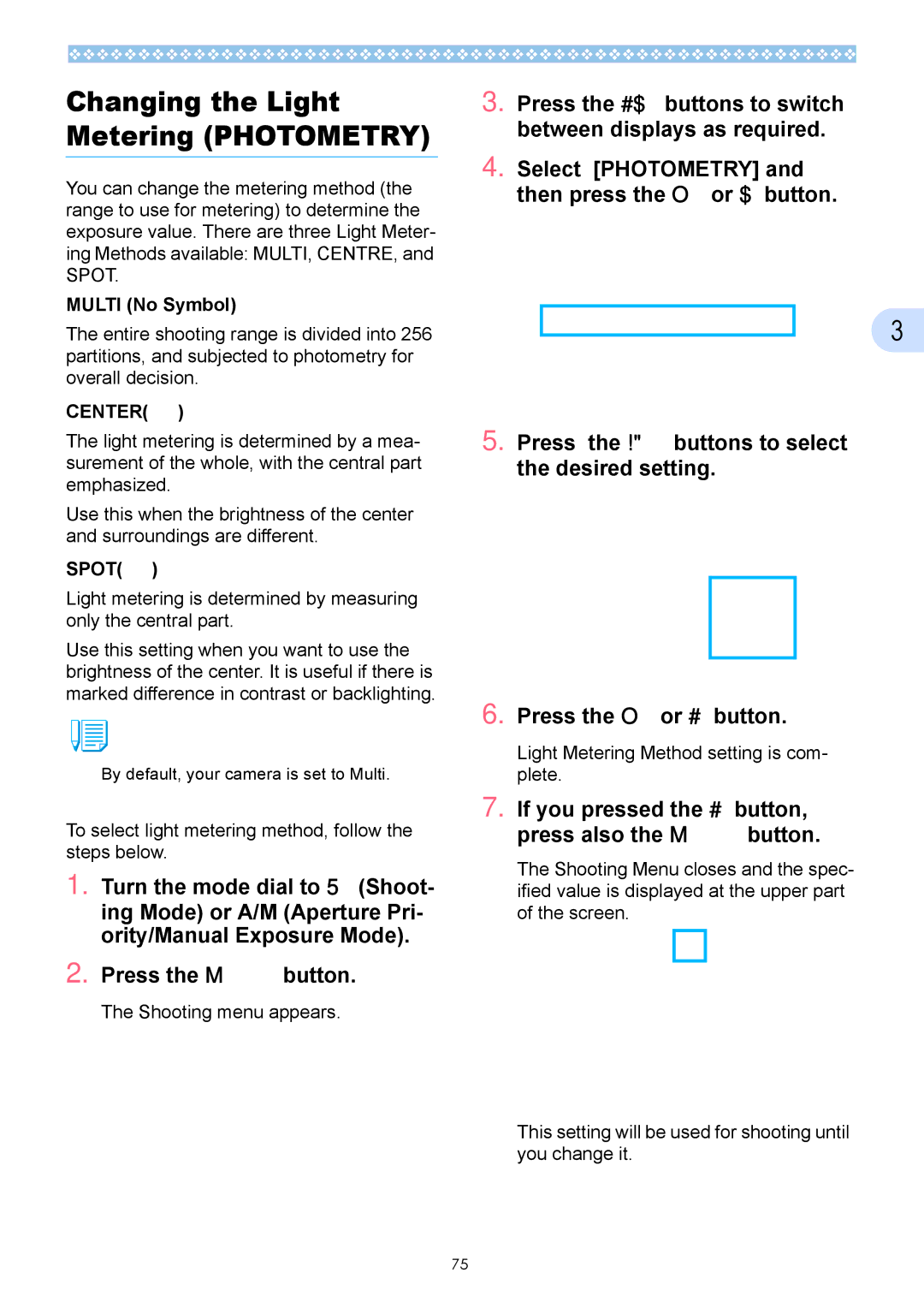 Ricoh Caplio GX operation manual Multi No Symbol, Spot, To select light metering method, follow the steps below 