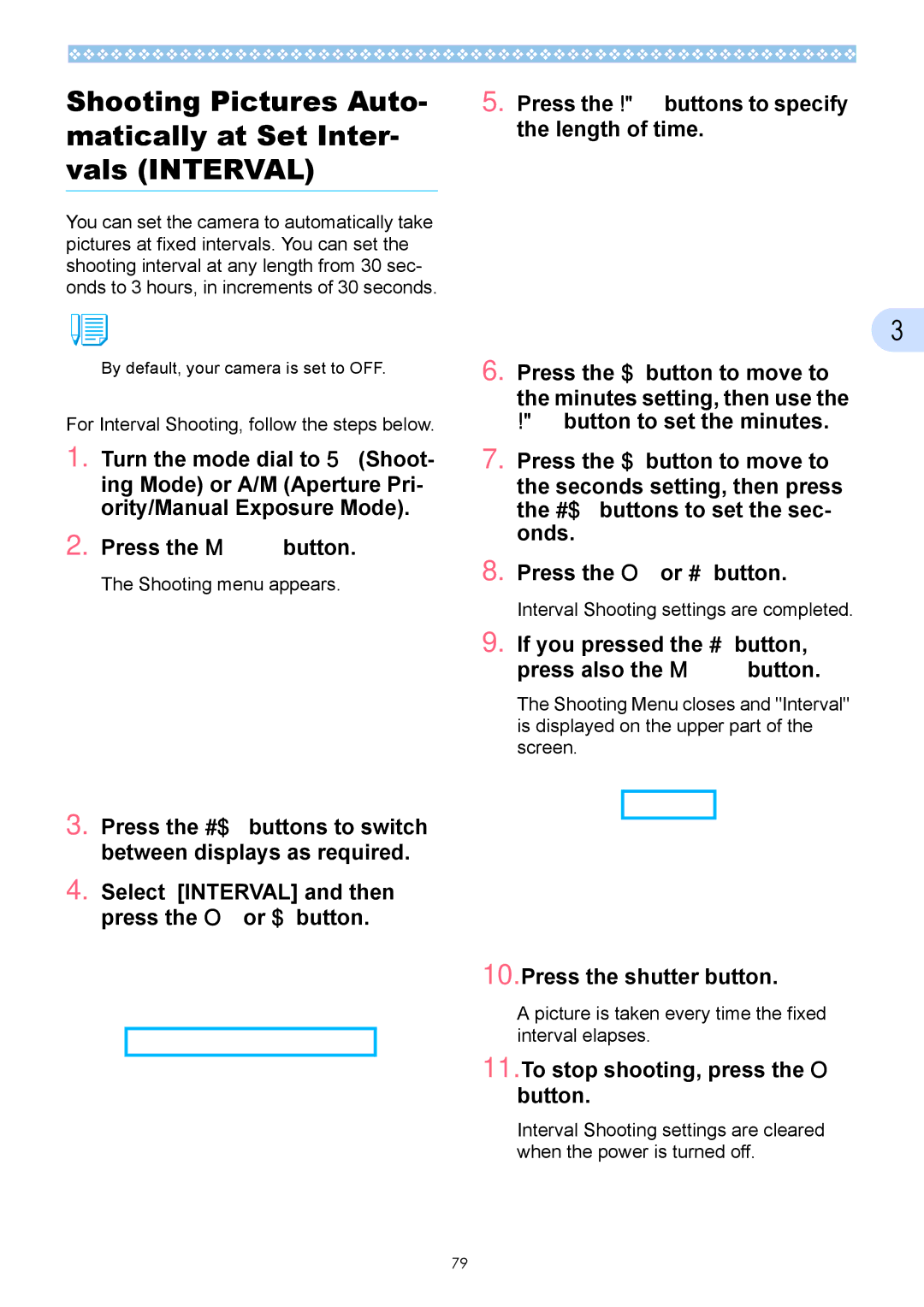 Ricoh Caplio GX operation manual To stop shooting, press the O button, For Interval Shooting, follow the steps below 