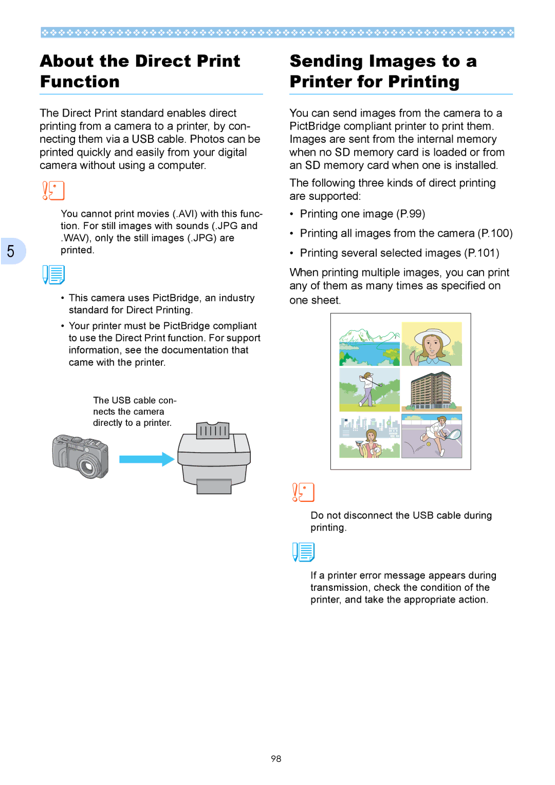 Ricoh Caplio GX operation manual About the Direct Print Function, Sending Images to a Printer for Printing 