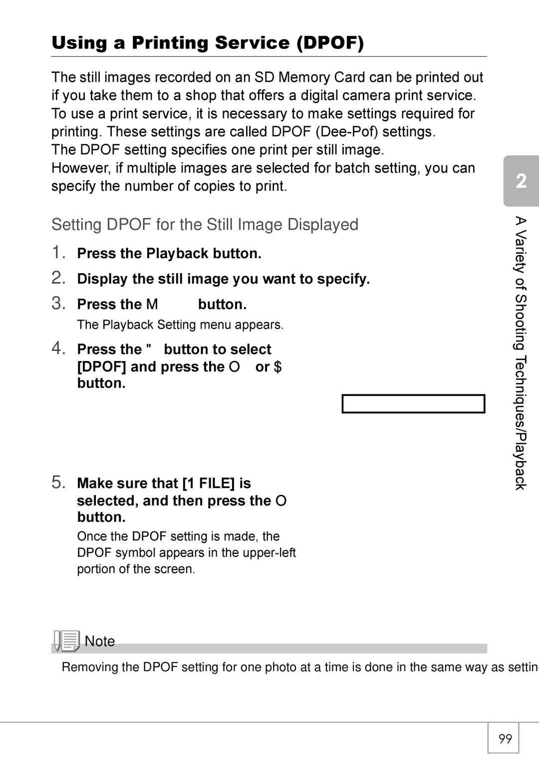 Ricoh Caplio R2 manual Using a Printing Service Dpof, Setting Dpof for the Still Image Displayed 