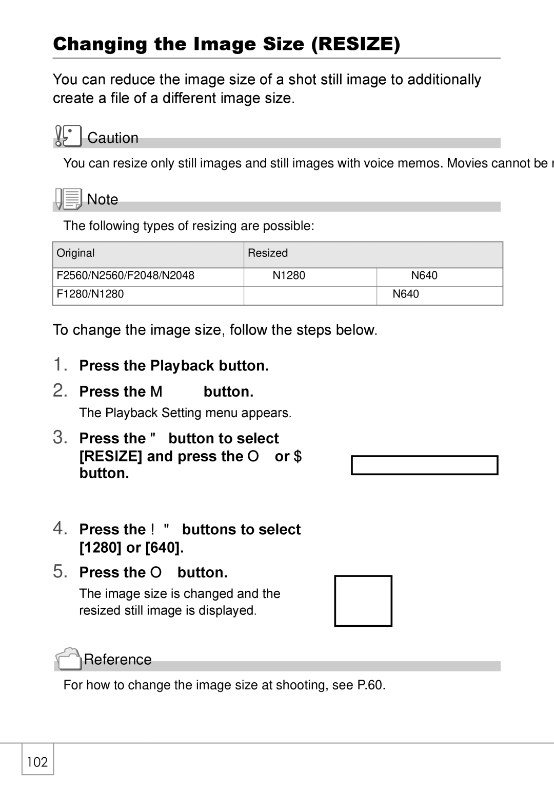 Ricoh Caplio R2 manual Changing the Image Size Resize 