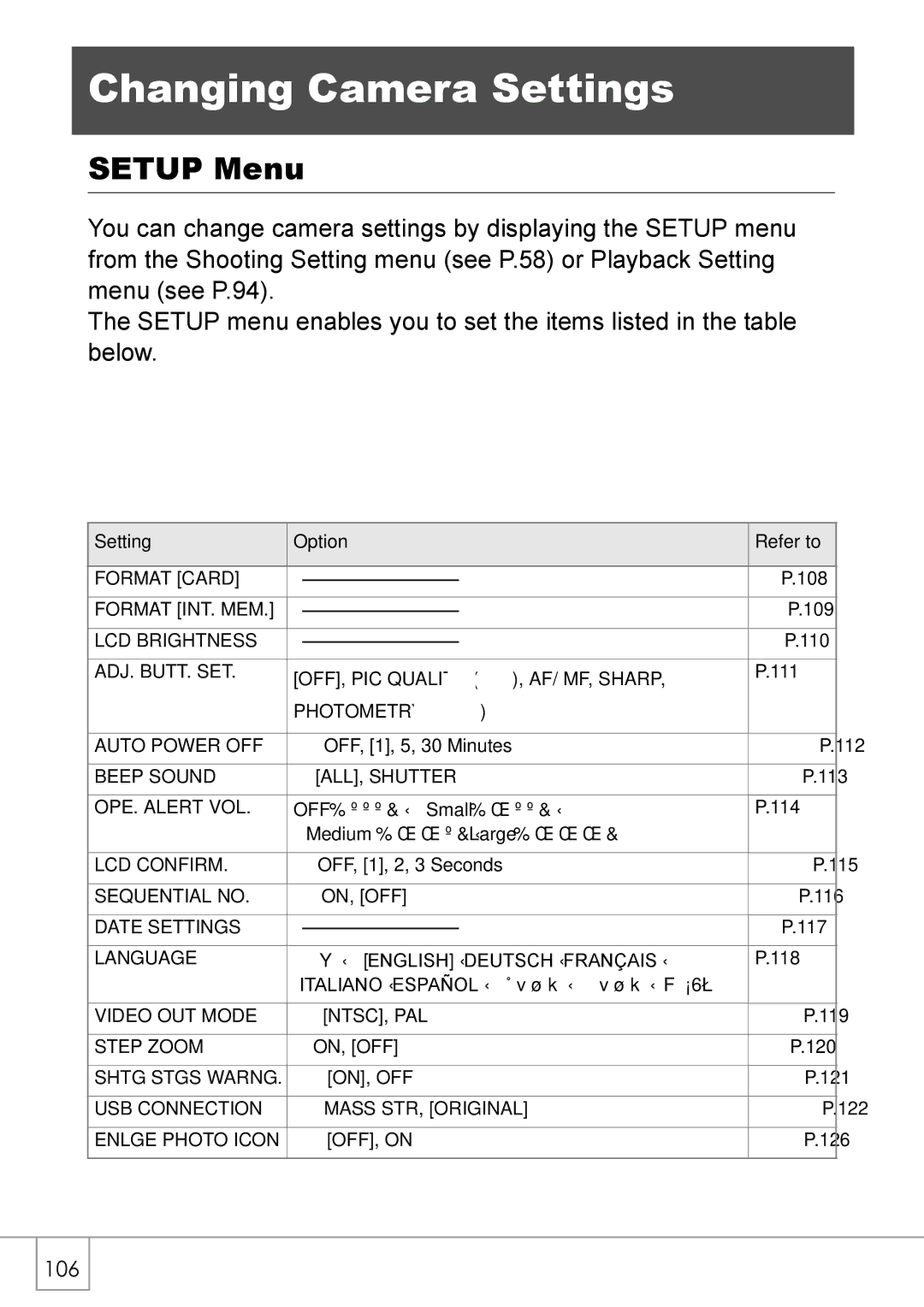 Ricoh Caplio R2 manual Changing Camera Settings, Setup Menu 