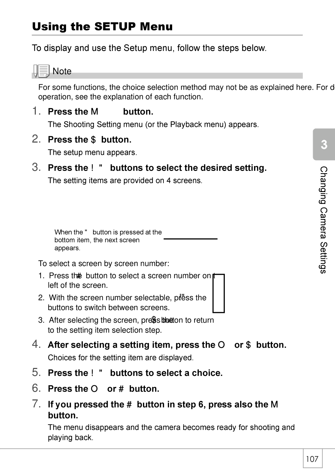 Ricoh Caplio R2 manual Using the Setup Menu, To display and use the Setup menu, follow the steps below 