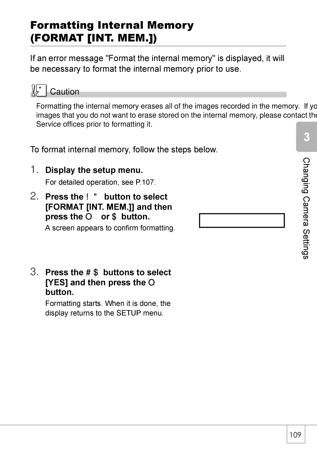 Ricoh Caplio R2 manual Formatting Internal Memory Format INT. MEM 