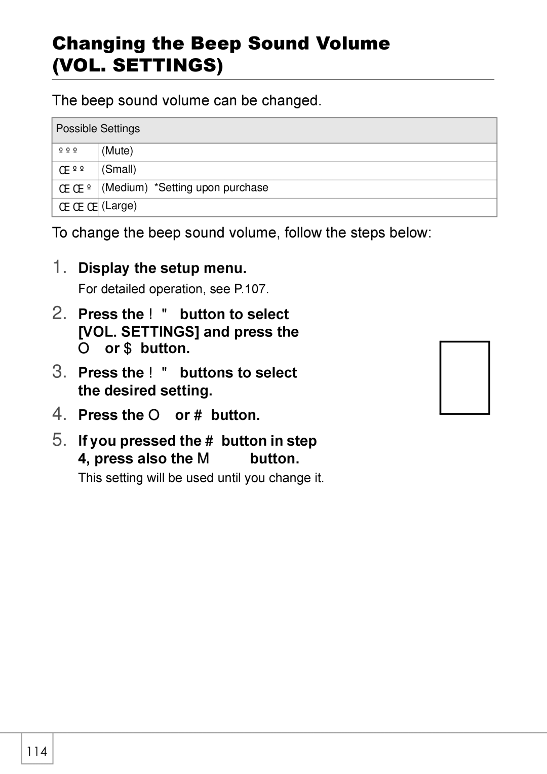 Ricoh Caplio R2 manual Changing the Beep Sound Volume VOL. Settings 