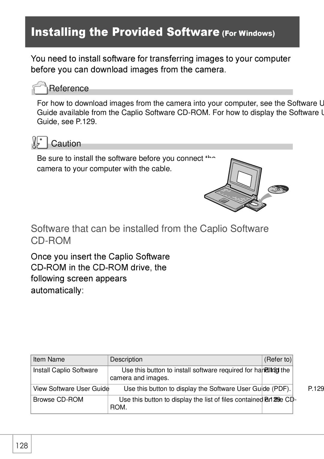 Ricoh Caplio R2 Installing the Provided Software For Windows, Software that can be installed from the Caplio Software 