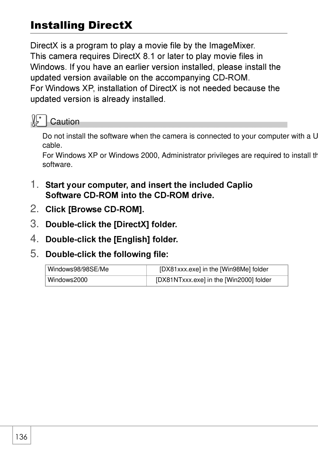 Ricoh Caplio R2 manual Installing DirectX, Start your computer, and insert the included Caplio 