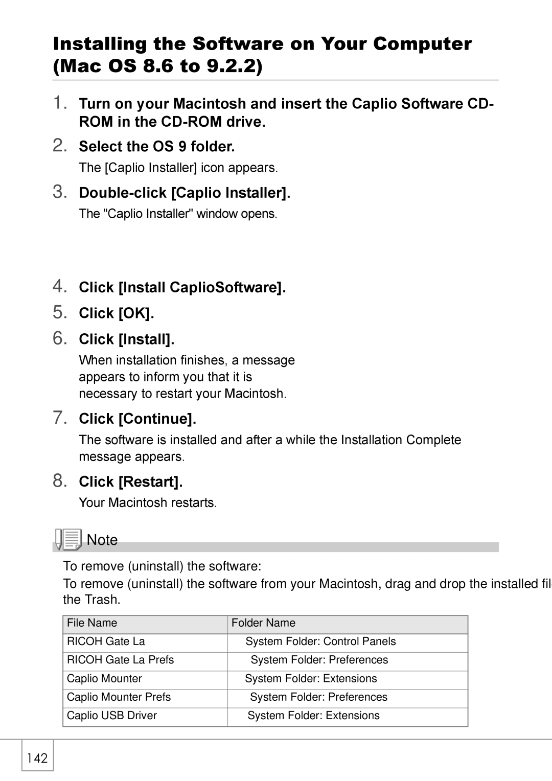 Ricoh Caplio R2 Installing the Software on Your Computer Mac OS 8.6 to, Double-click Caplio Installer, Click Continue 
