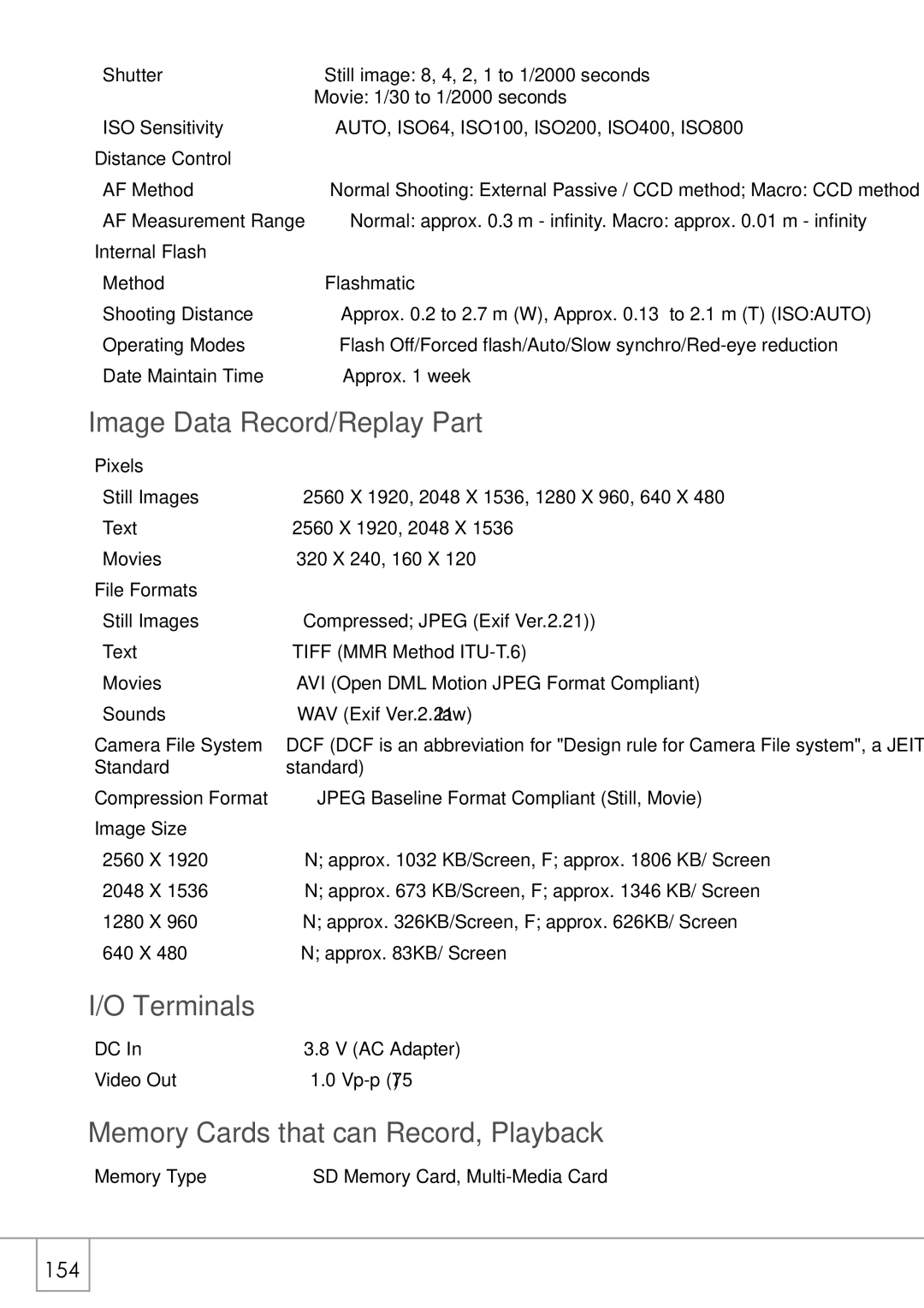 Ricoh Caplio R2 manual Image Data Record/Replay Part, Terminals, Memory Cards that can Record, Playback 