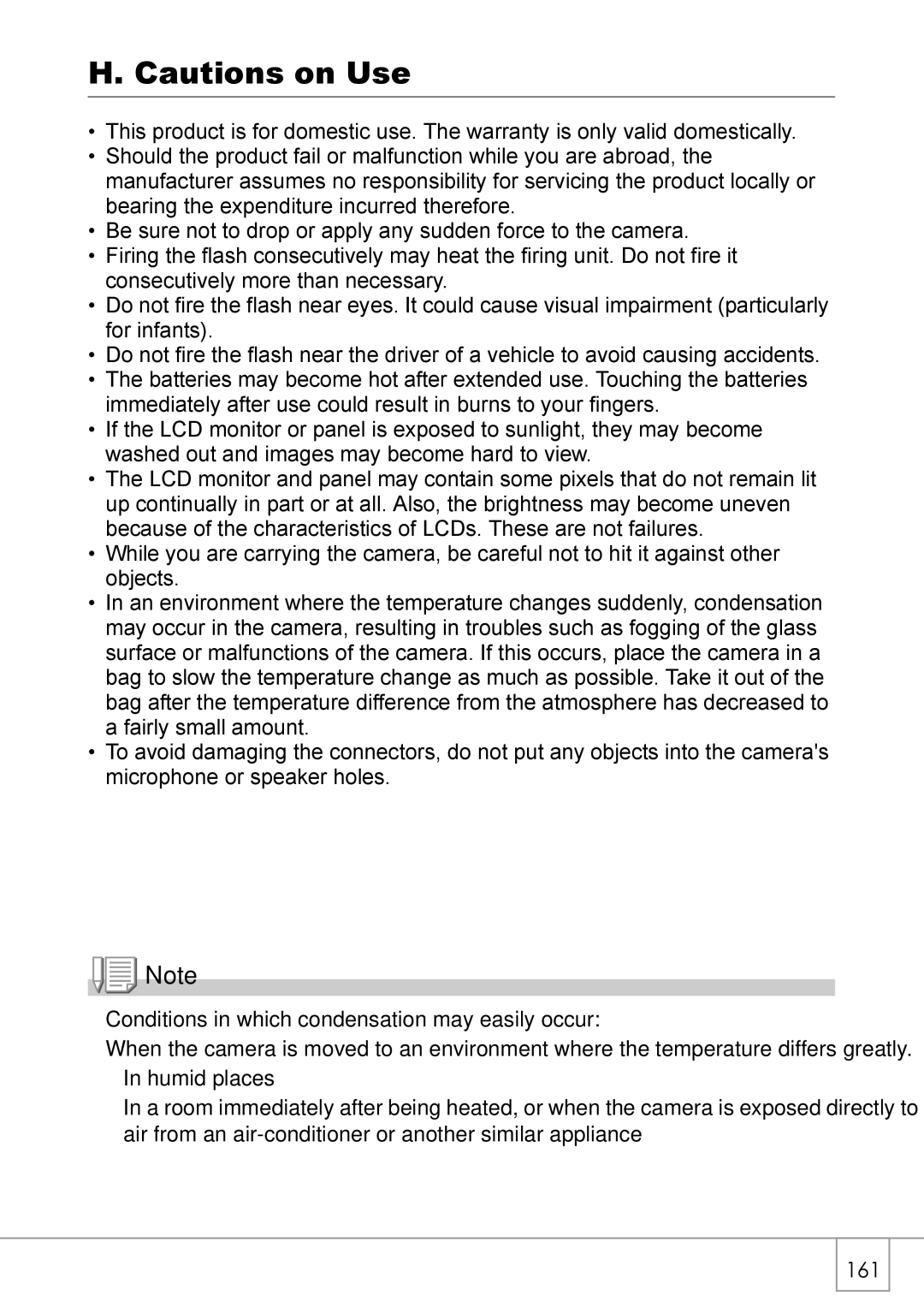 Ricoh Caplio R2 manual Conditions in which condensation may easily occur 