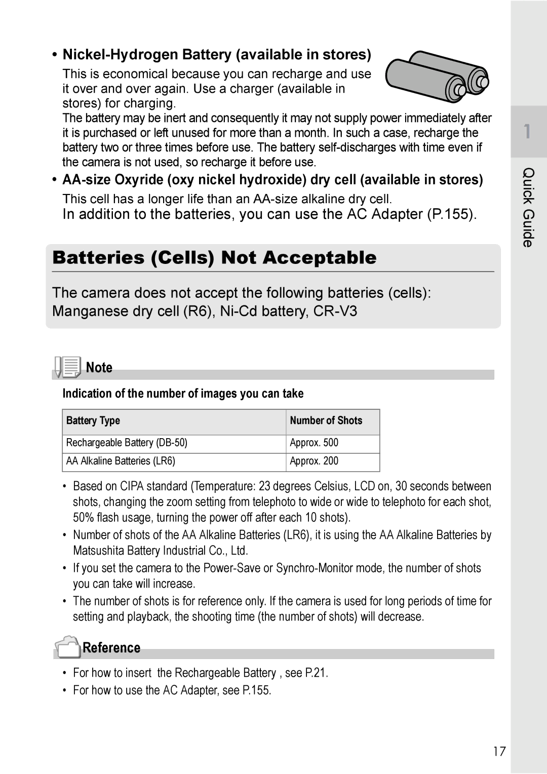 Ricoh Caplio R2 manual Batteries Cells Not Acceptable, Nickel-Hydrogen Battery available in stores 