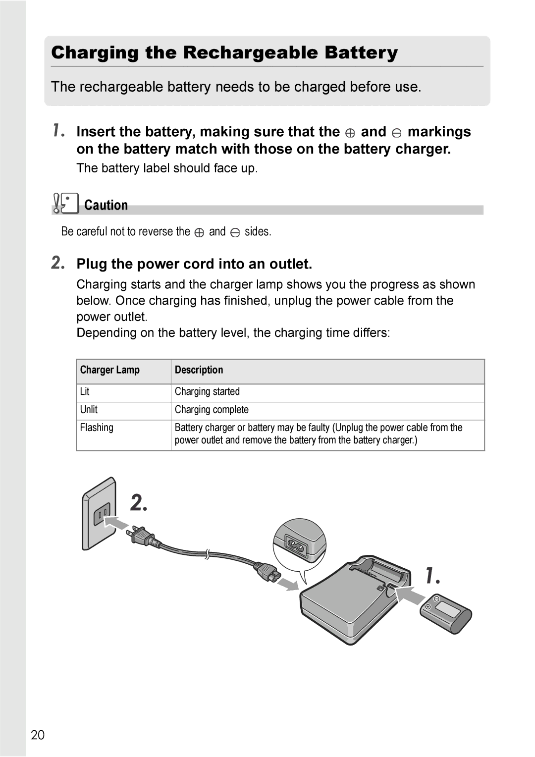 Ricoh Caplio R2 manual Charging the Rechargeable Battery, Plug the power cord into an outlet 