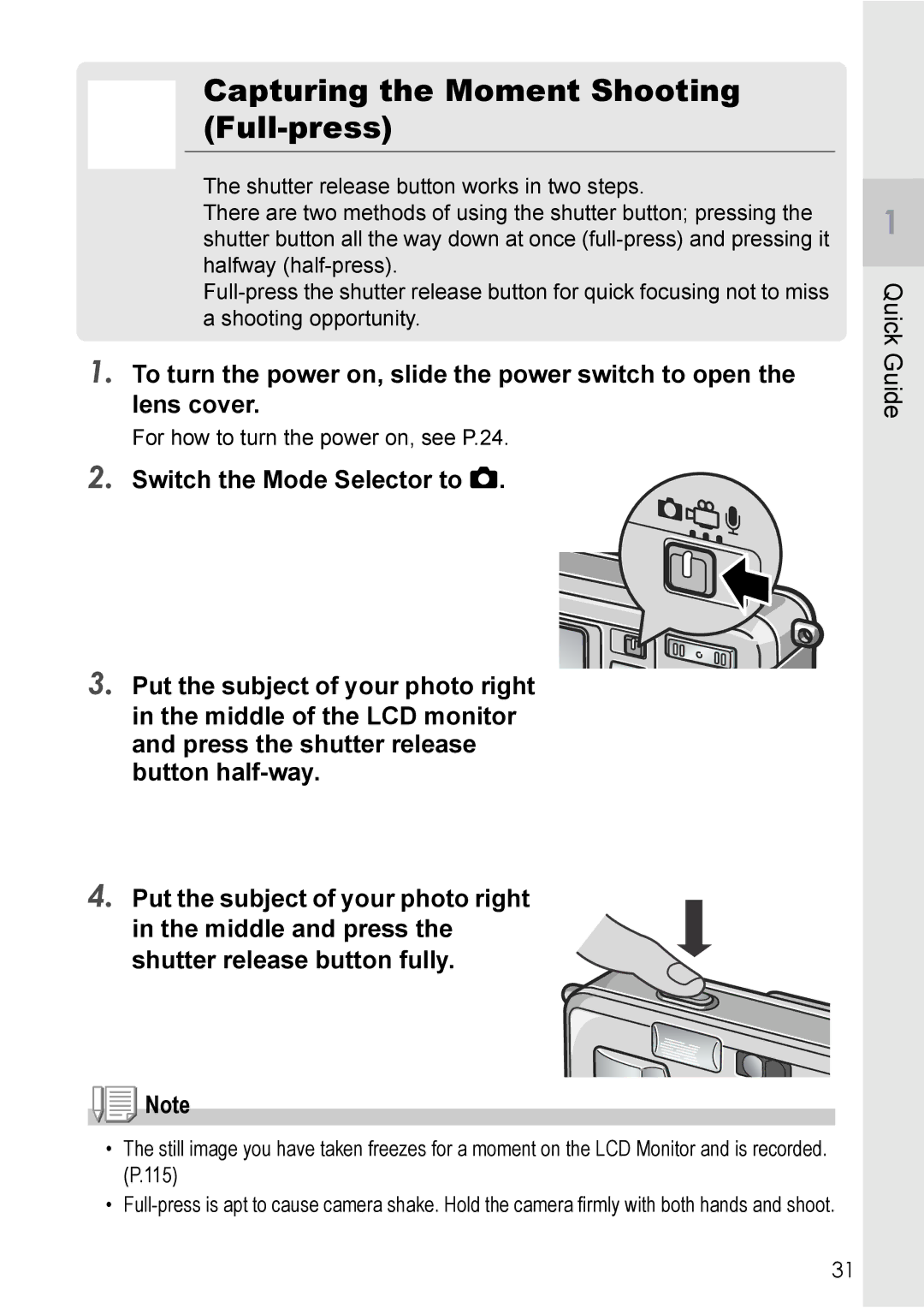 Ricoh Caplio R2 manual Capturing the Moment Shooting Full-press 