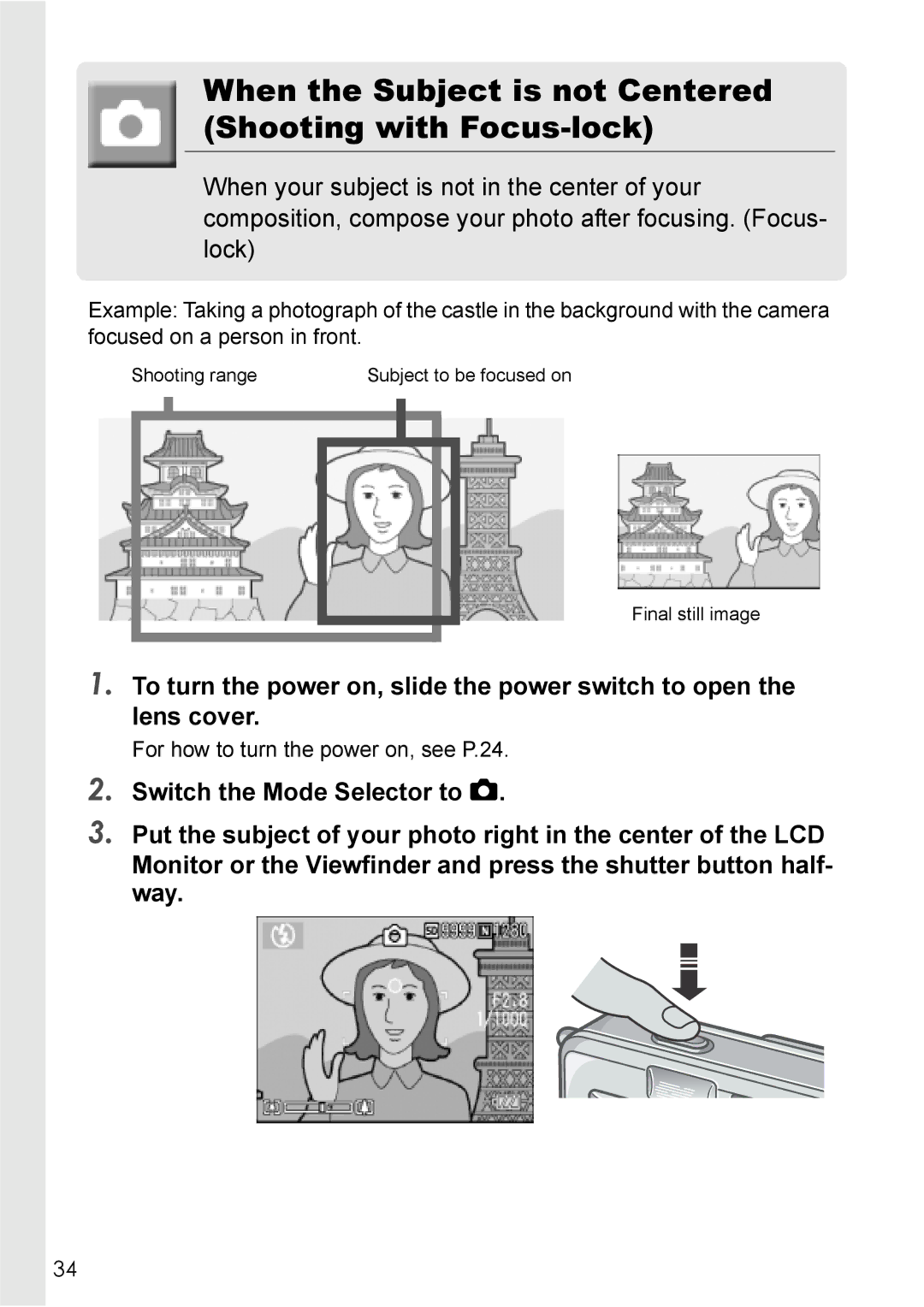 Ricoh Caplio R2 manual When the Subject is not Centered Shooting with Focus-lock 