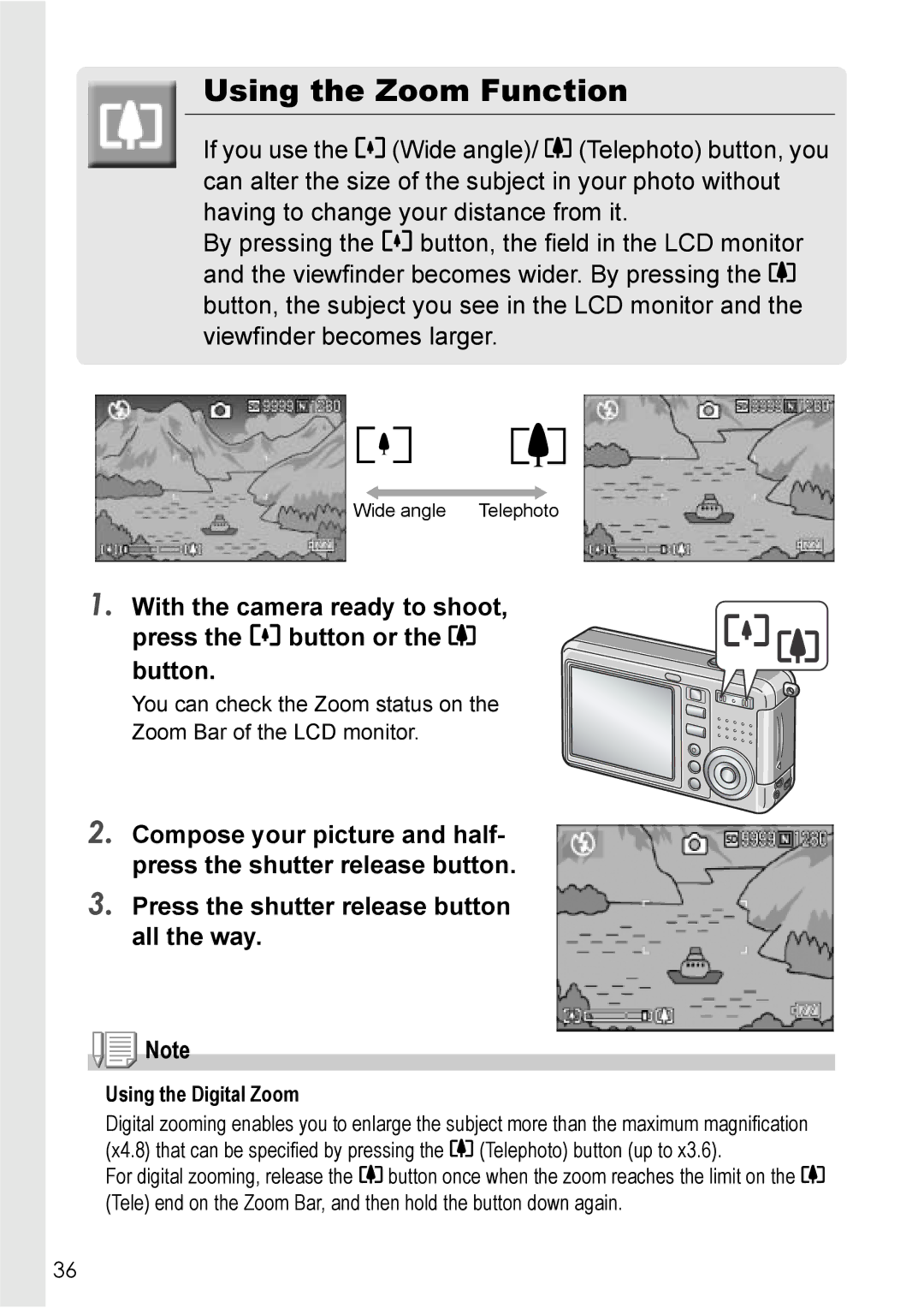 Ricoh Caplio R2 manual Using the Zoom Function, Using the Digital Zoom 