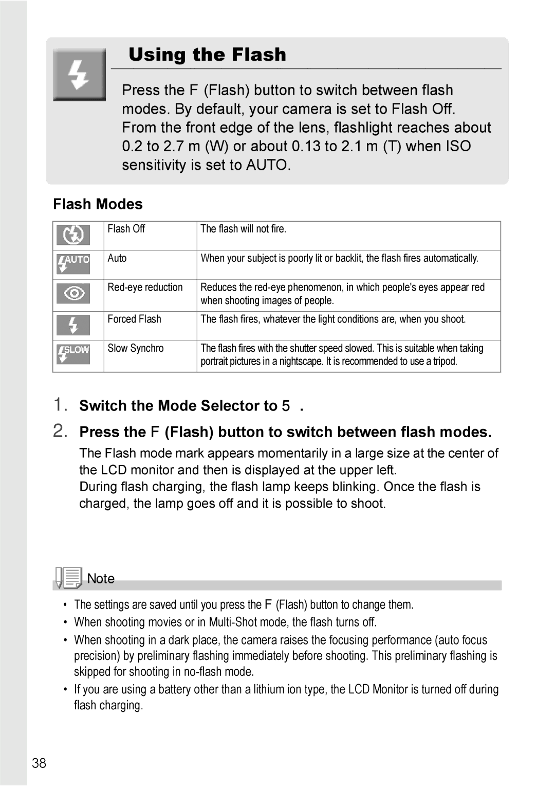 Ricoh Caplio R2 manual Using the Flash, Flash Modes 
