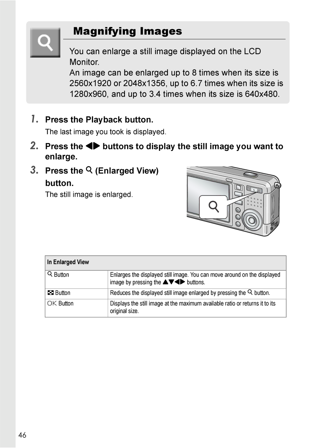 Ricoh Caplio R2 manual Magnifying Images, Still image is enlarged 