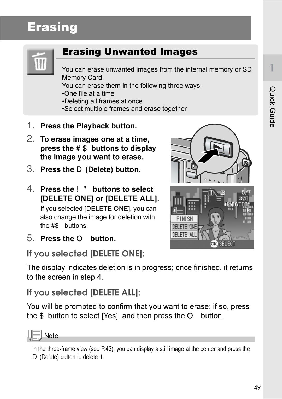 Ricoh Caplio R2 manual Erasing Unwanted Images, If you selected Delete ONE, If you selected Delete ALL 