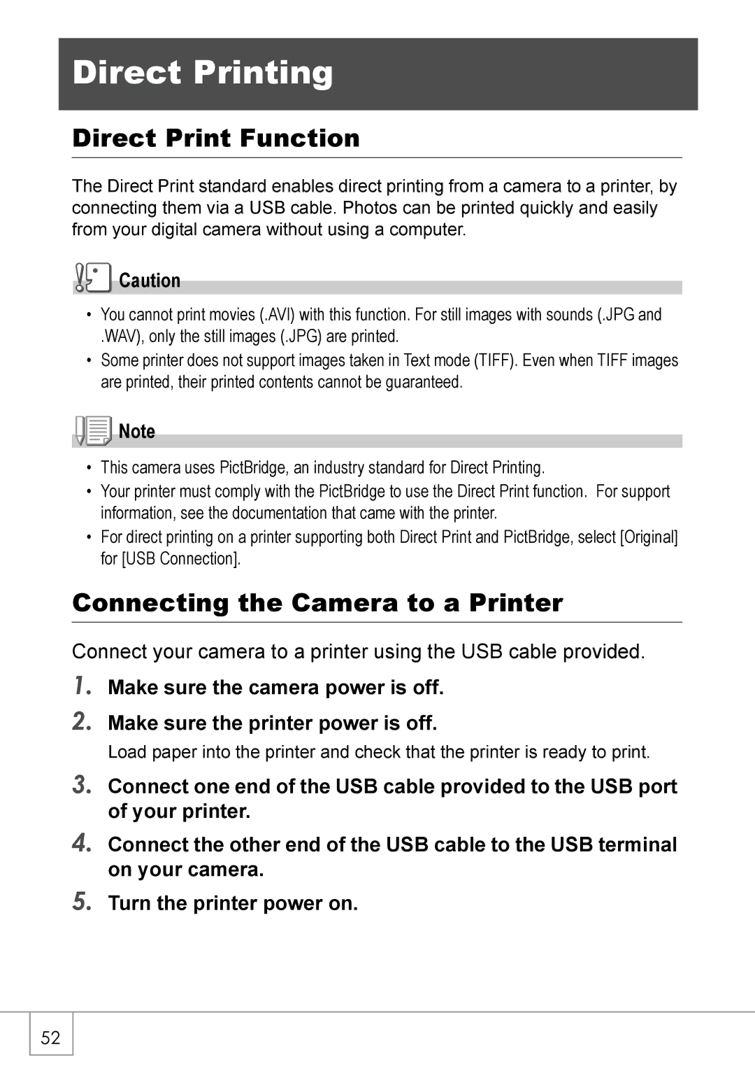 Ricoh Caplio R2 manual Direct Printing, Direct Print Function, Connecting the Camera to a Printer 