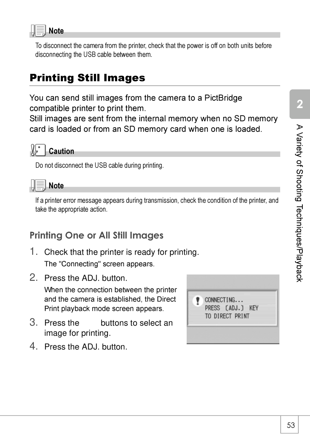 Ricoh Caplio R2 Printing Still Images, Printing One or All Still Images, Check that the printer is ready for printing 