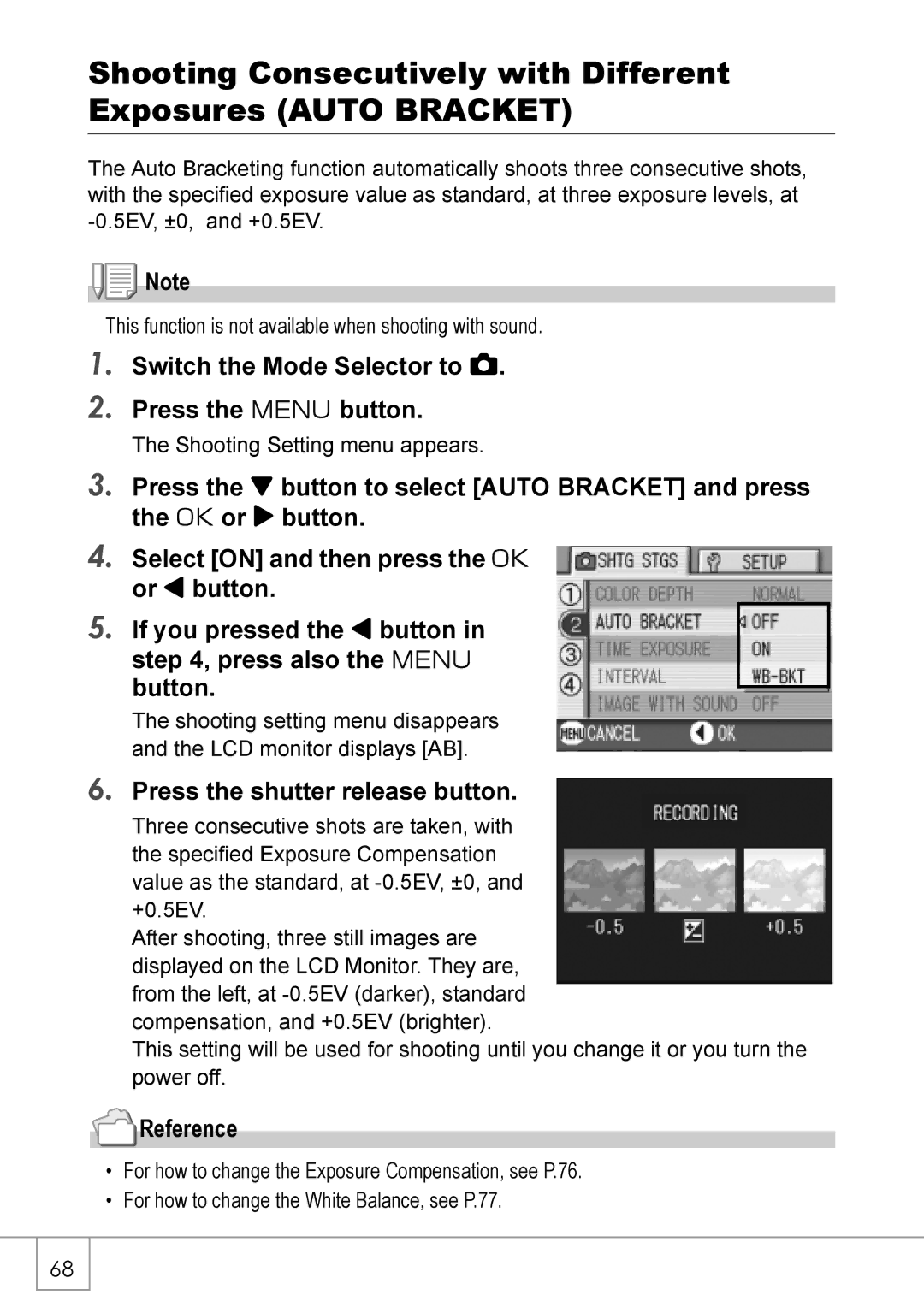 Ricoh Caplio R2 manual Shooting Consecutively with Different Exposures Auto Bracket 