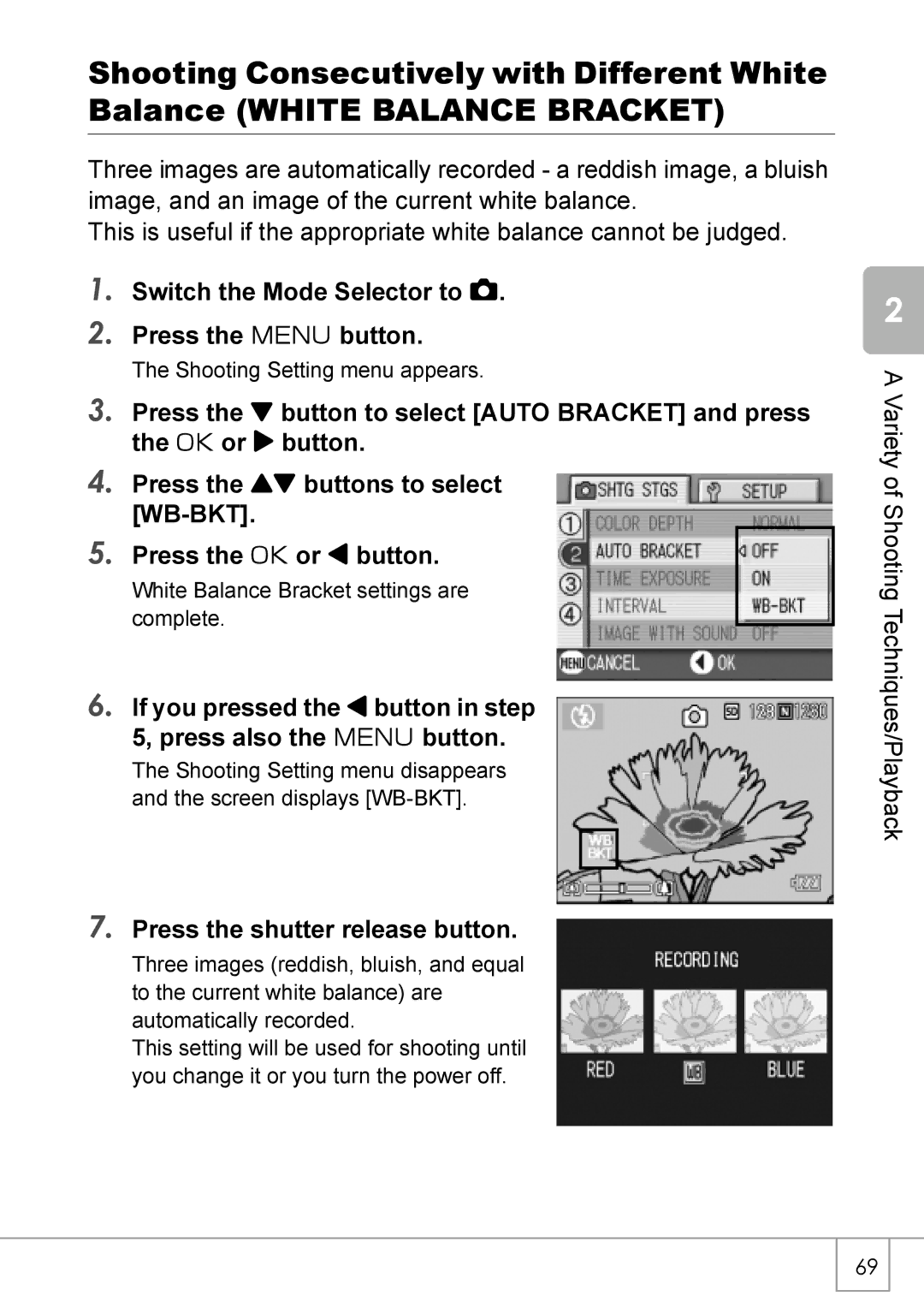 Ricoh Caplio R2 manual White Balance Bracket settings are complete 