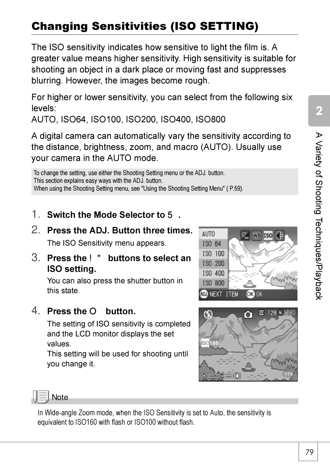 Ricoh Caplio R2 manual Changing Sensitivities ISO Setting, Press the ! buttons to select an ISO setting 