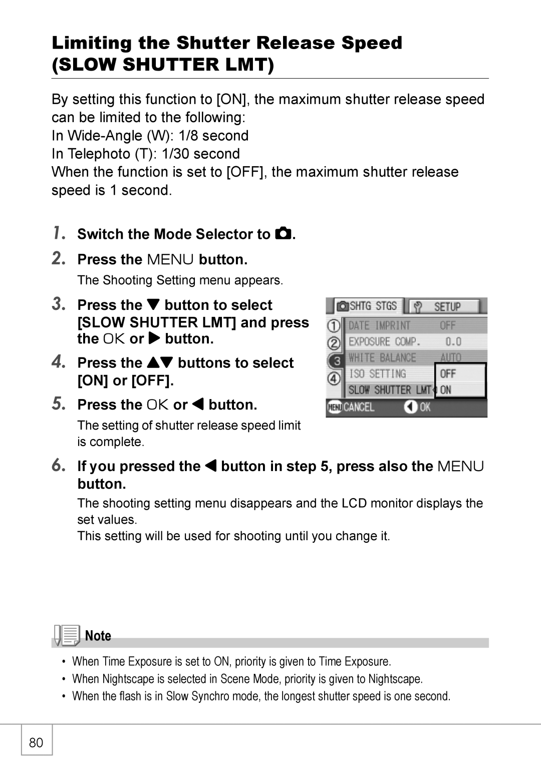 Ricoh Caplio R2 manual Limiting the Shutter Release Speed, Slow Shutter LMT 