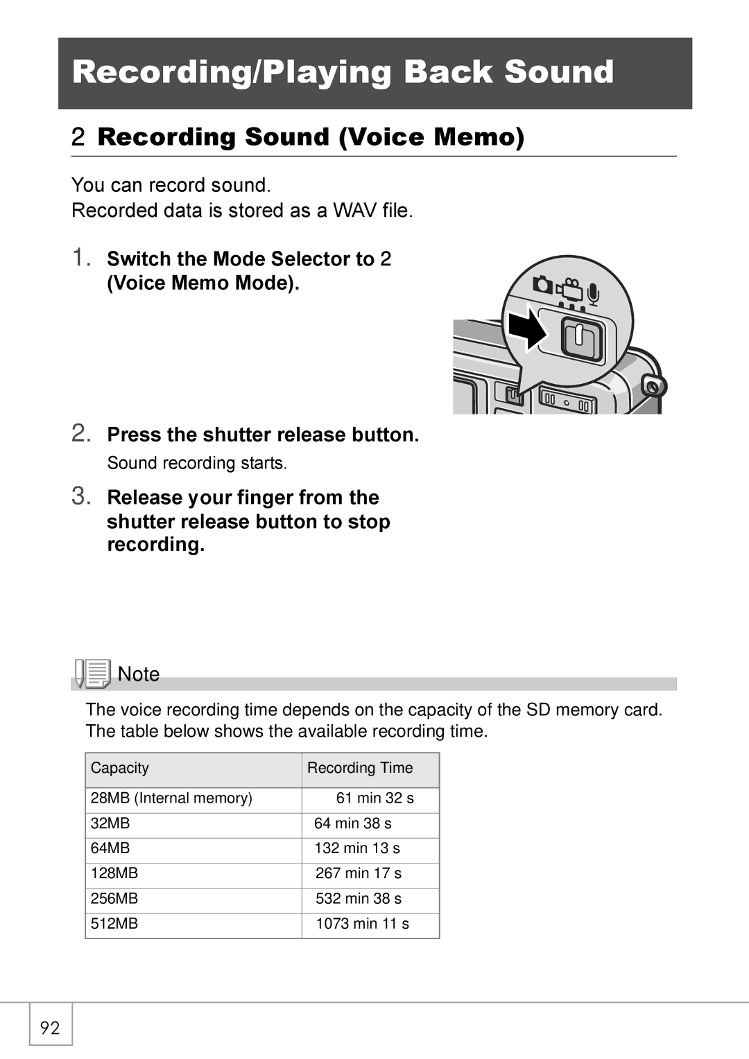 Ricoh Caplio R2 manual Recording/Playing Back Sound, Recording Sound Voice Memo 